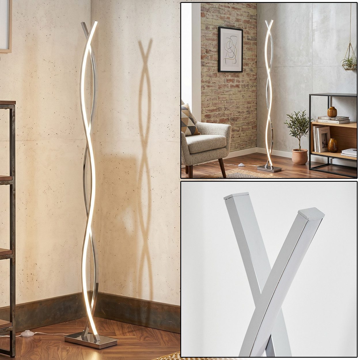 hofstein Stehlampe Stehlampe aus Metall/Kunststoff in Silber-/Chromfarben/Weiß, moderne Stehleuchte mit Fußschalter, 36 Watt, 4000 Lumen, 3000 Kelvin