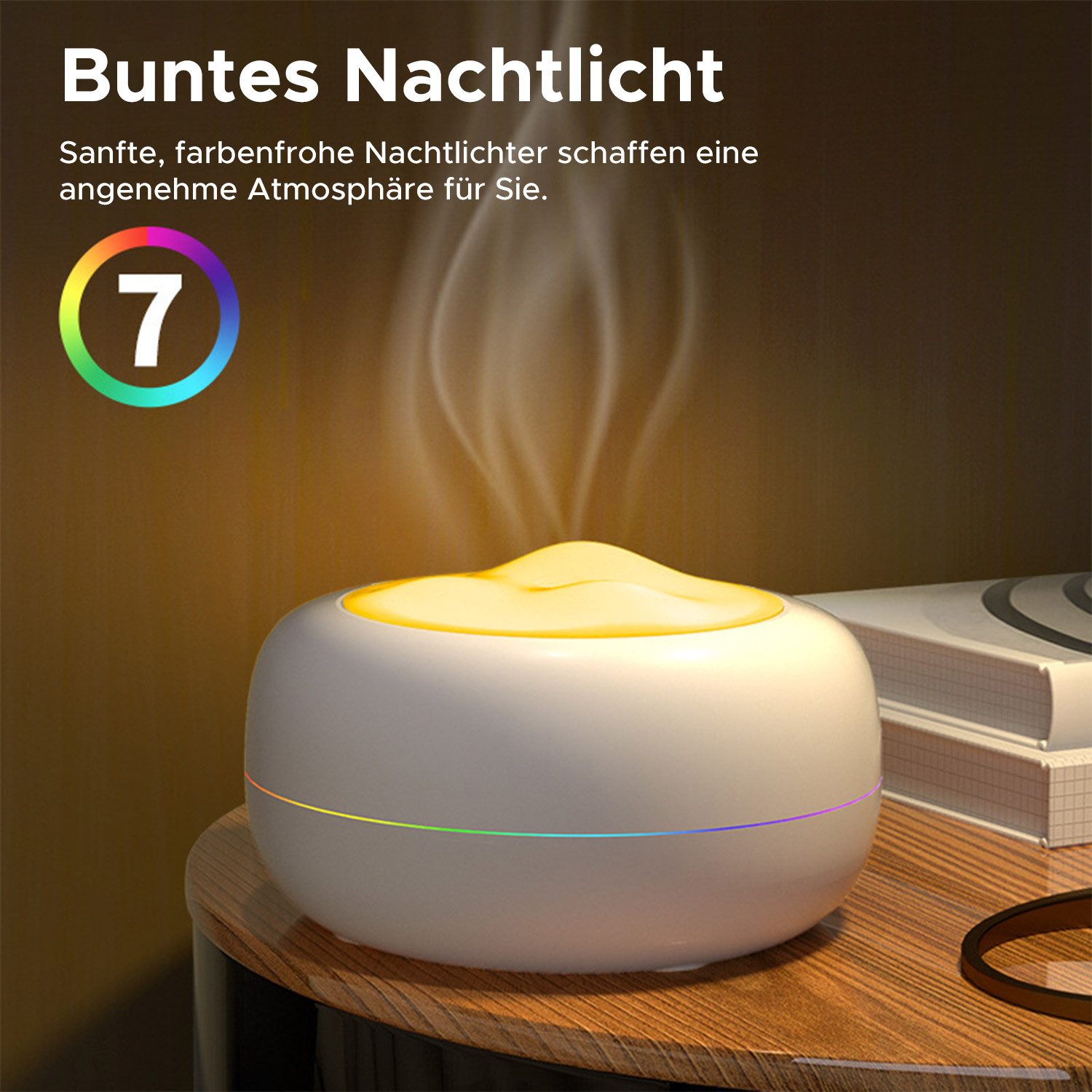 Refttenw Luftbefeuchter Aromatherapie-Diffusor, Luftbefeuchter, 7 Lichter, 300 ml
