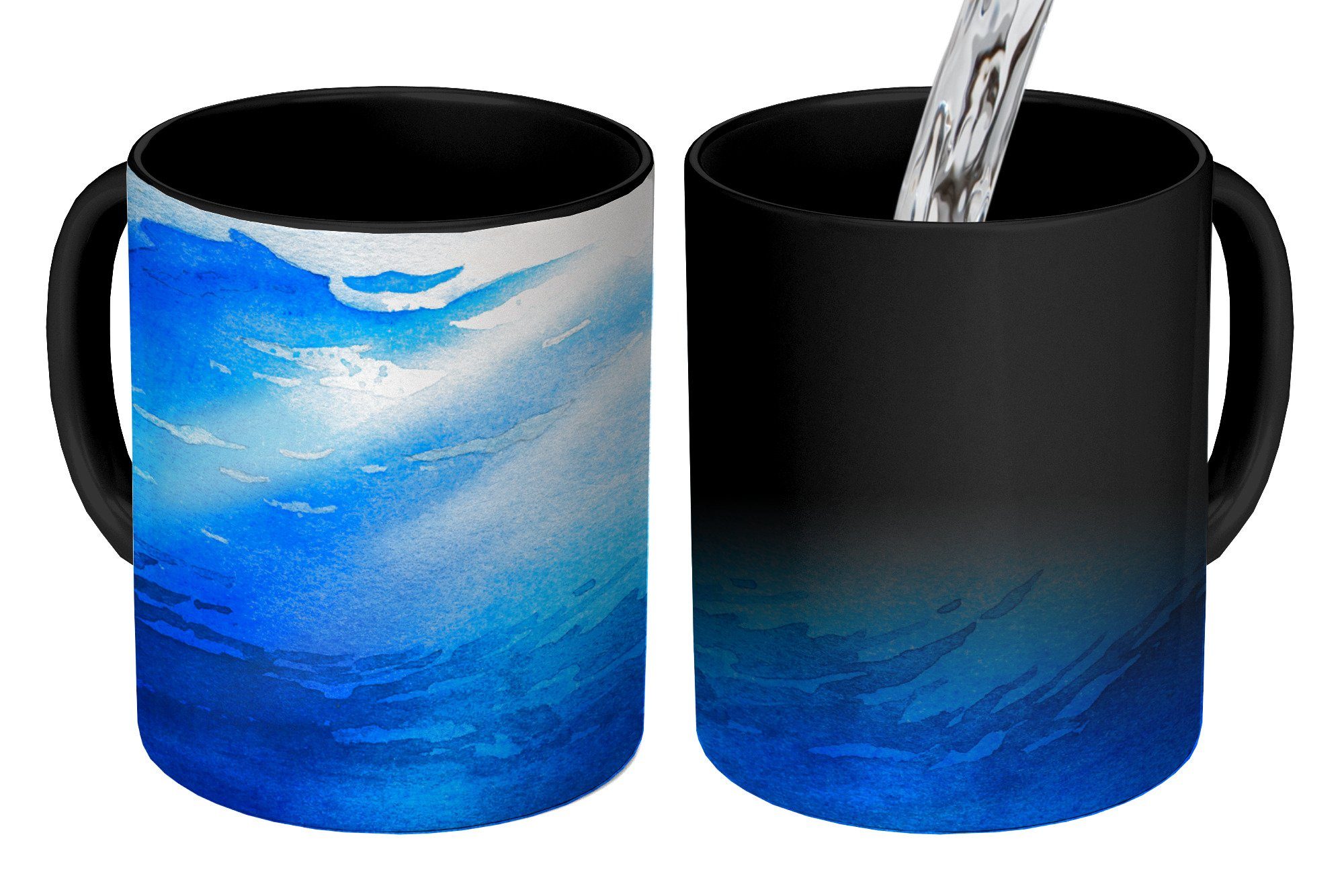 - Teetasse, Tasse MuchoWow - Zaubertasse, Geschenk Blau, Farbwechsel, Kaffeetassen, Sonne Keramik, Meer