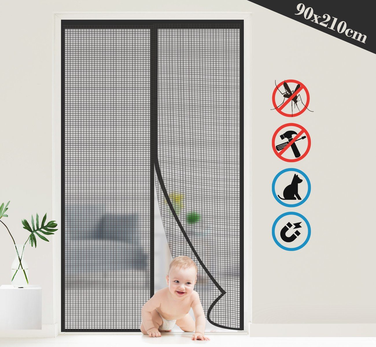 Fliegengitter Fenster 50 x 160 cm Moskitonetz Dachfenster  Fliegenschutzgitter, Magnet Fliegengitter Tür Haustier- und  kinderfreundlich für Wohnzimmer Fenster, Weiß : : Baumarkt