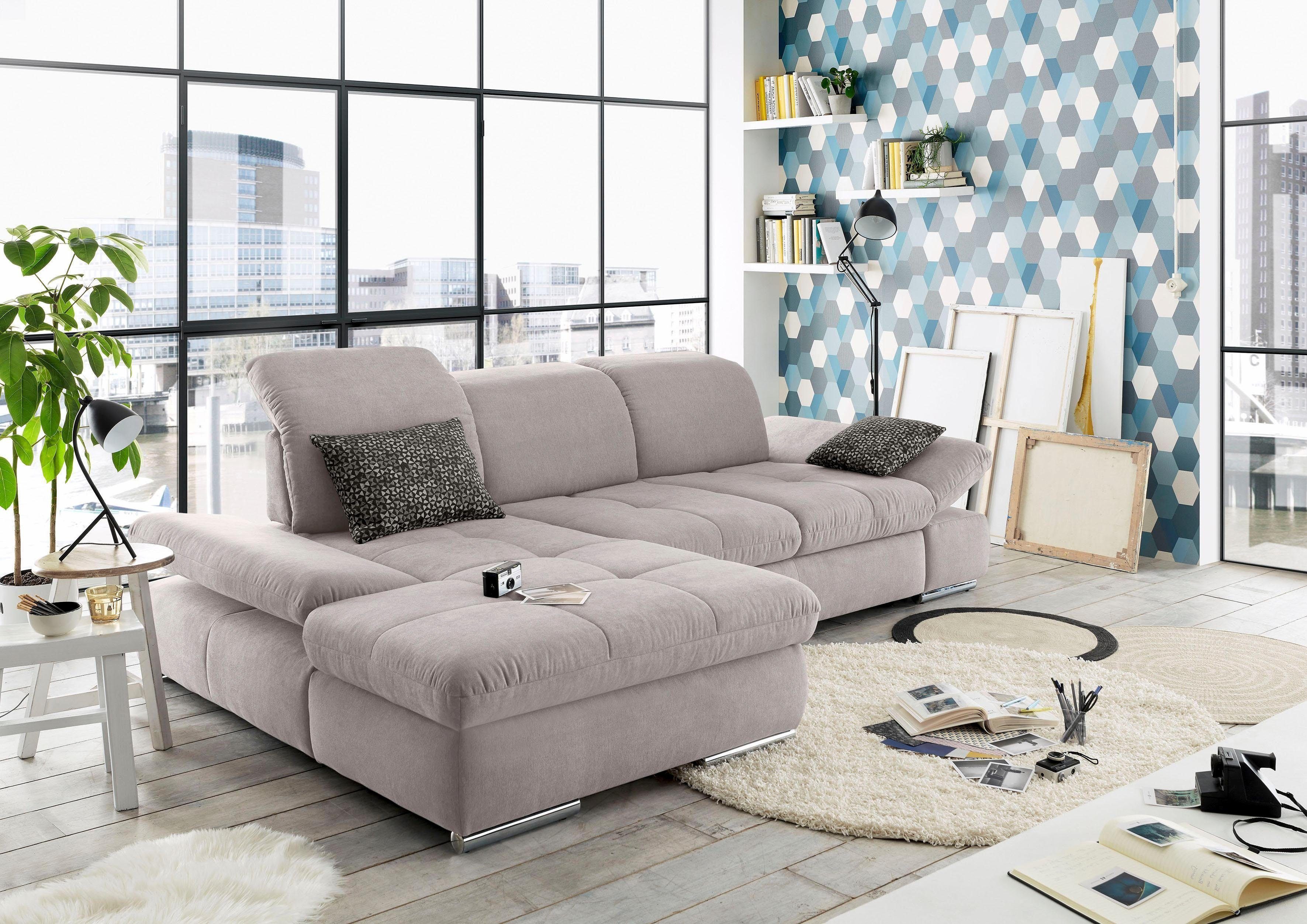 set one by Musterring Ecksofa SO4100 V, mit verstellbaren Kopfteilen, wahlweise mit Funktionen, Cord-Bezug