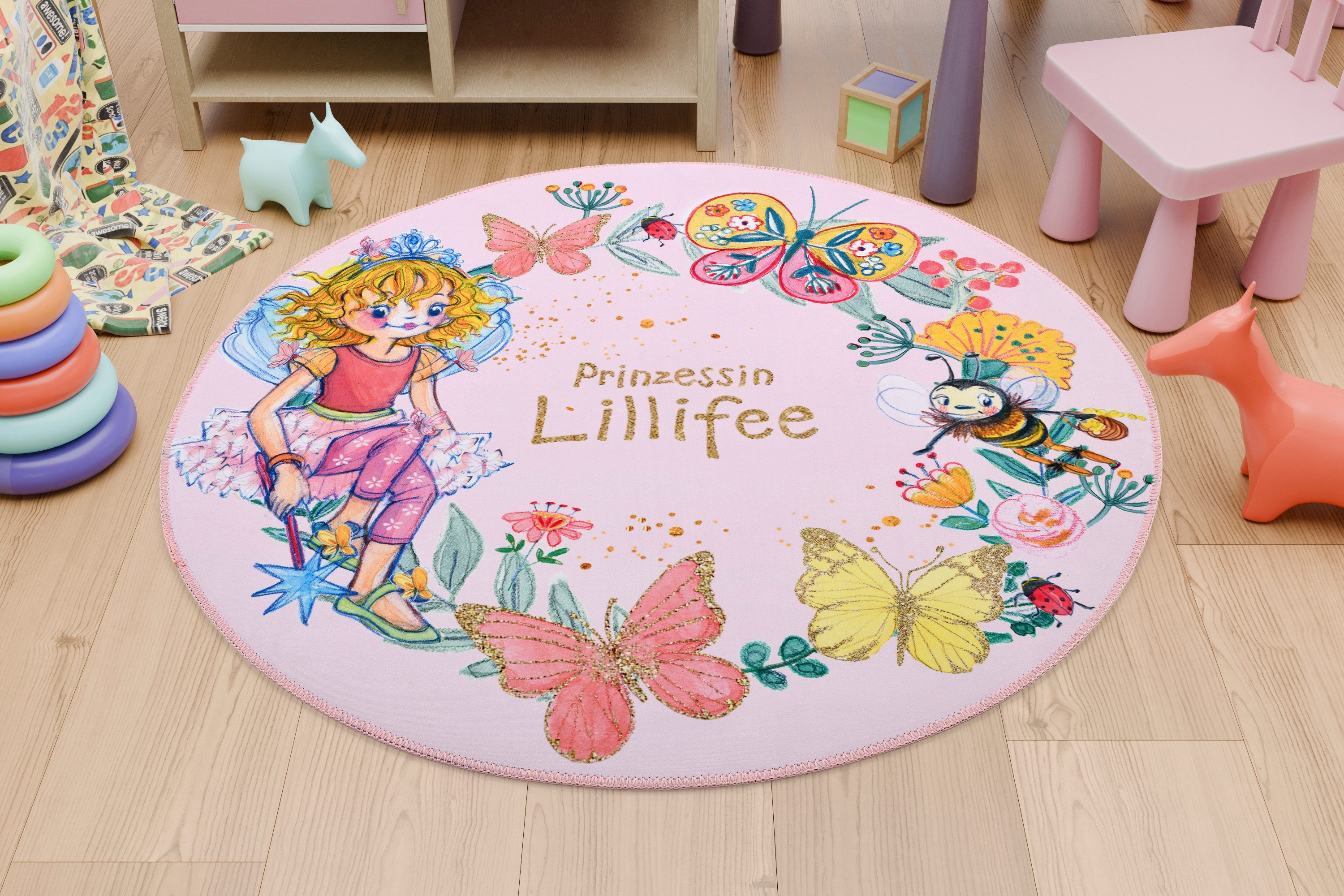 Prinzessin Lillifee Kinderteppich Prinzessin Lillifee Blumen 100cm rund, rund, Höhe: 6 mm