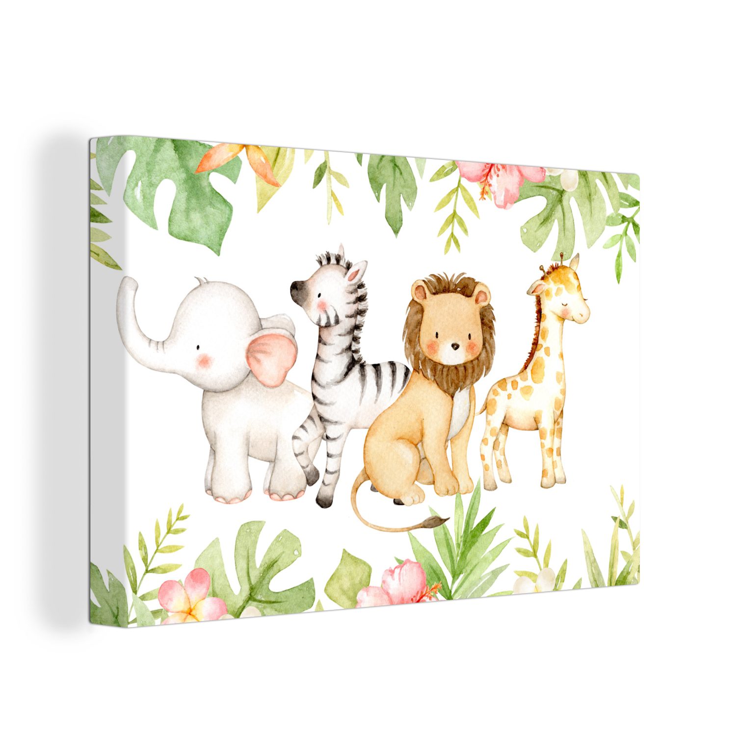 OneMillionCanvasses® Leinwandbild Dschungel Wandbild St), 30x20 - cm Leinwandbilder, - Tiere (1 Aquarellfarbe, Aufhängefertig, Wanddeko
