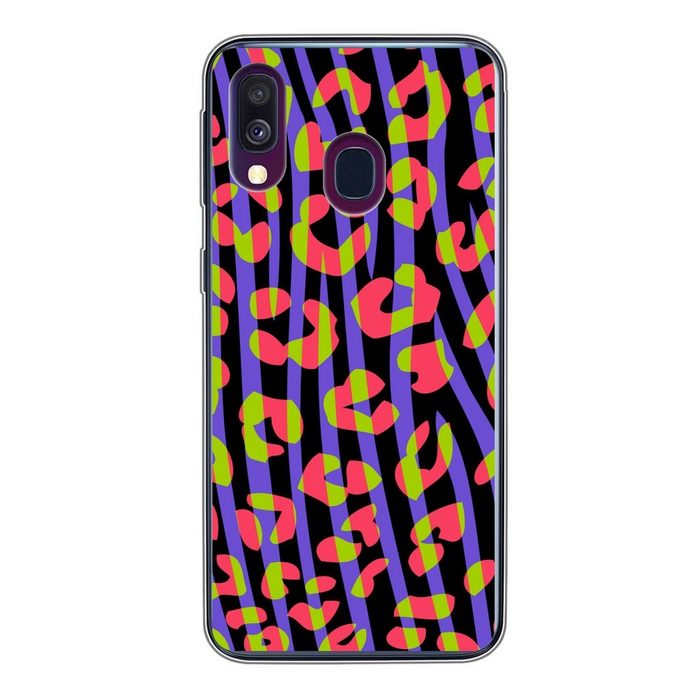 MuchoWow Handyhülle Pantherdruck - Zebra - Neon Handyhülle Samsung Galaxy A40 Smartphone-Bumper Print Handy
