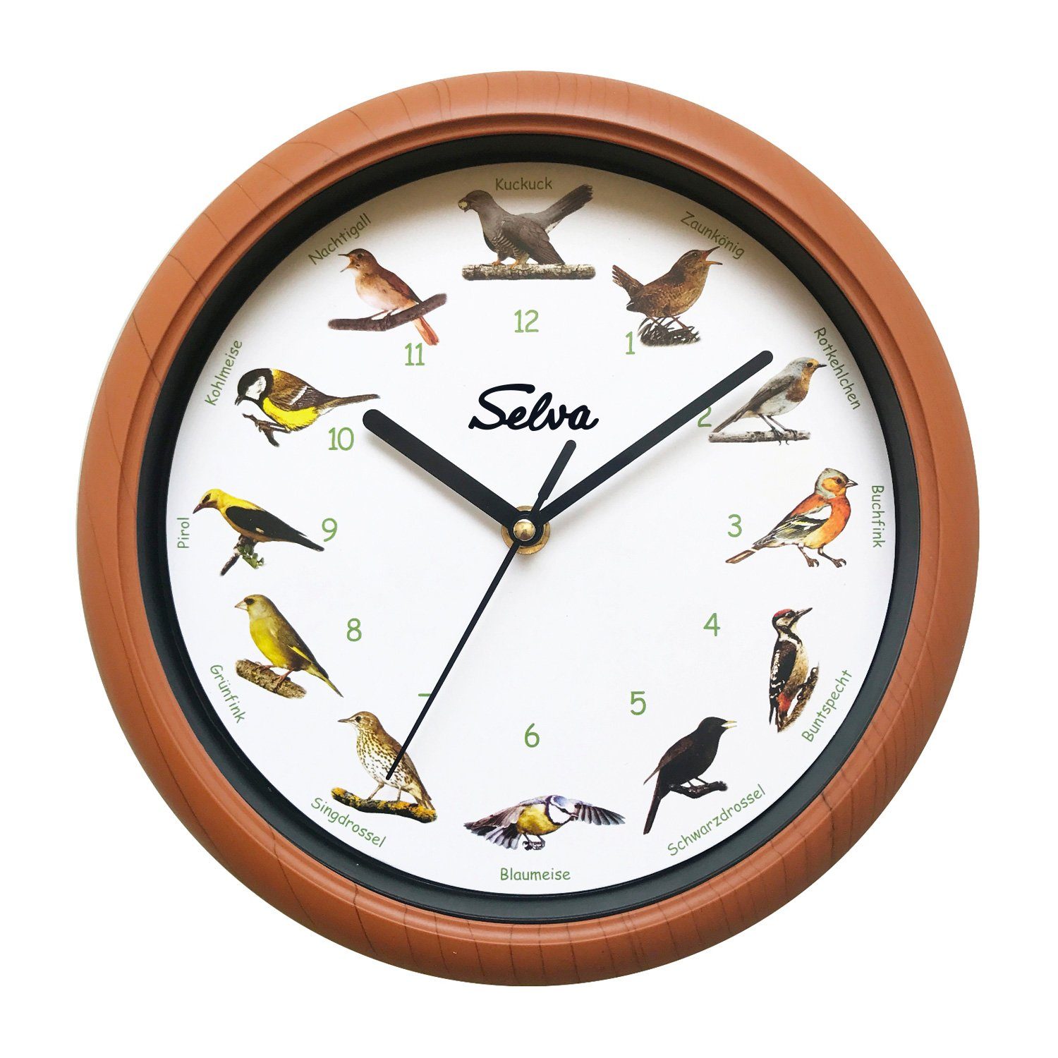 EXKLUSIV Technik Selva Hunde-Uhr Singvögel - SELVA Wanduhr