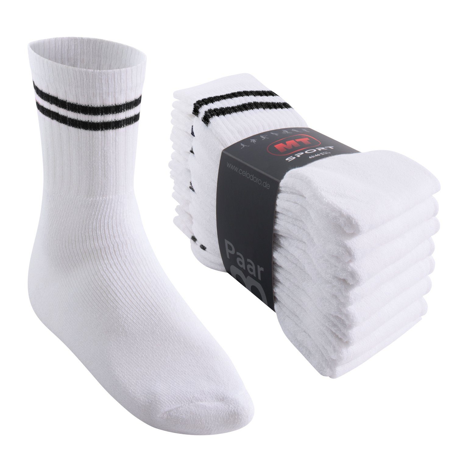 8 Paar) Sport- & (8-32 / Freizeitsocken Tennissocken MT Tennissocken Paar Weiss-Schwarz Damen/Herren (8-Paar)