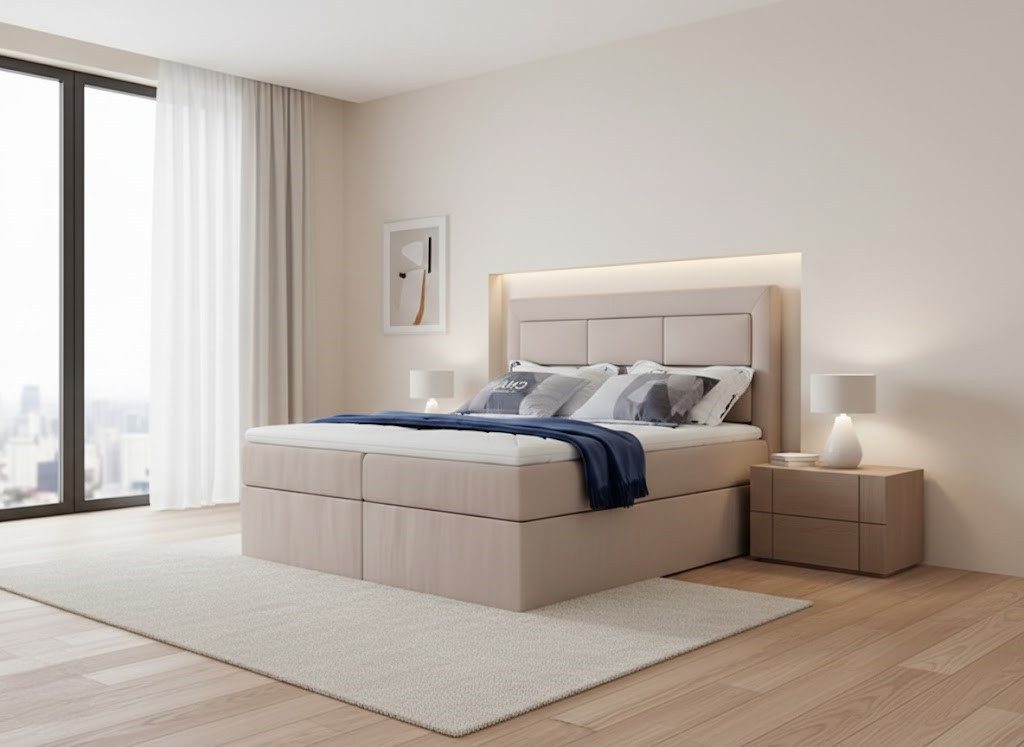 JVmoebel Boxspringbett Polsterbett Luxus Doppelbett Design 180x200 cm Sofort (1-St), Made in Europa