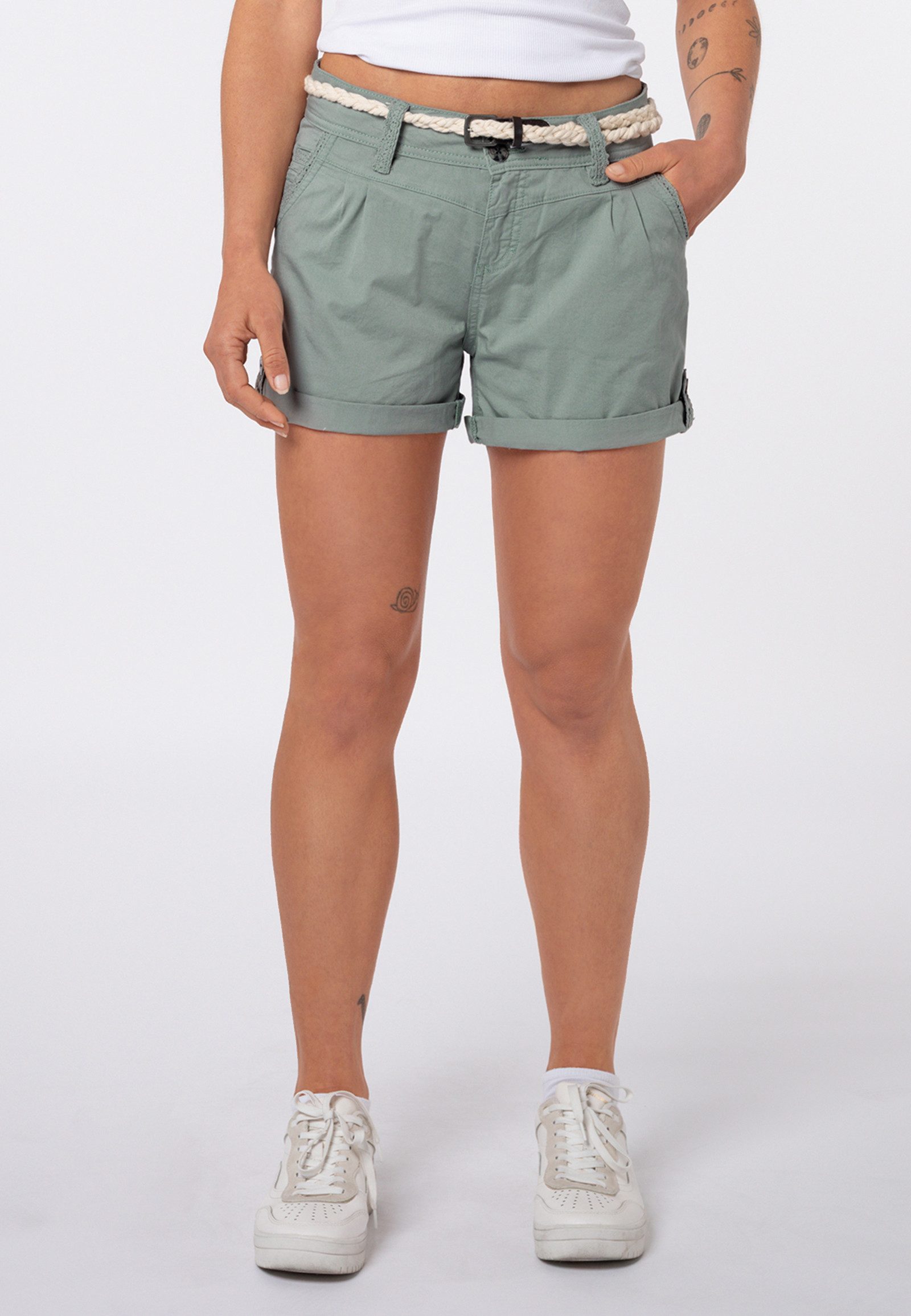 Eight2Nine Chinoshorts Damen Shorts mit Flechtgürtel Kurze Hose, Stretch-Twill, inkl. Gürtel