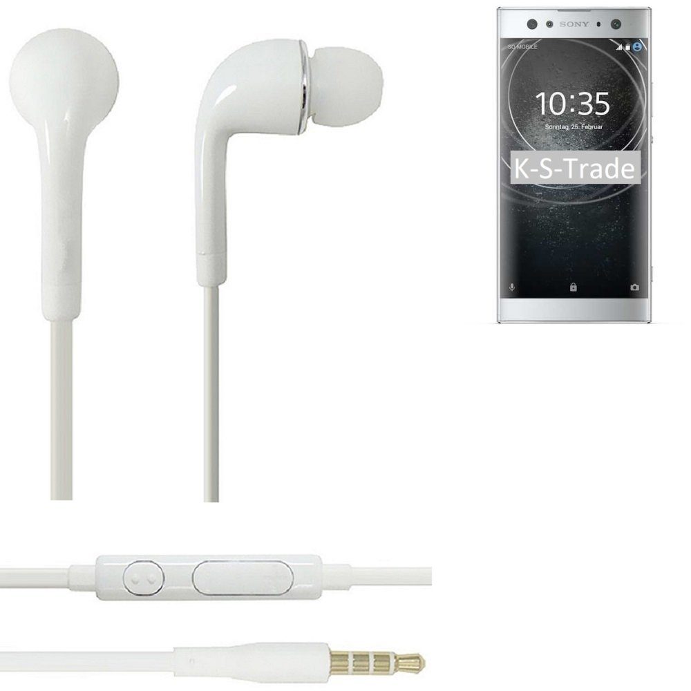 K-S-Trade für Sony Xperia XA2 Ultra In-Ear-Kopfhörer (Kopfhörer Headset mit Mikrofon u Lautstärkeregler weiß 3,5mm)
