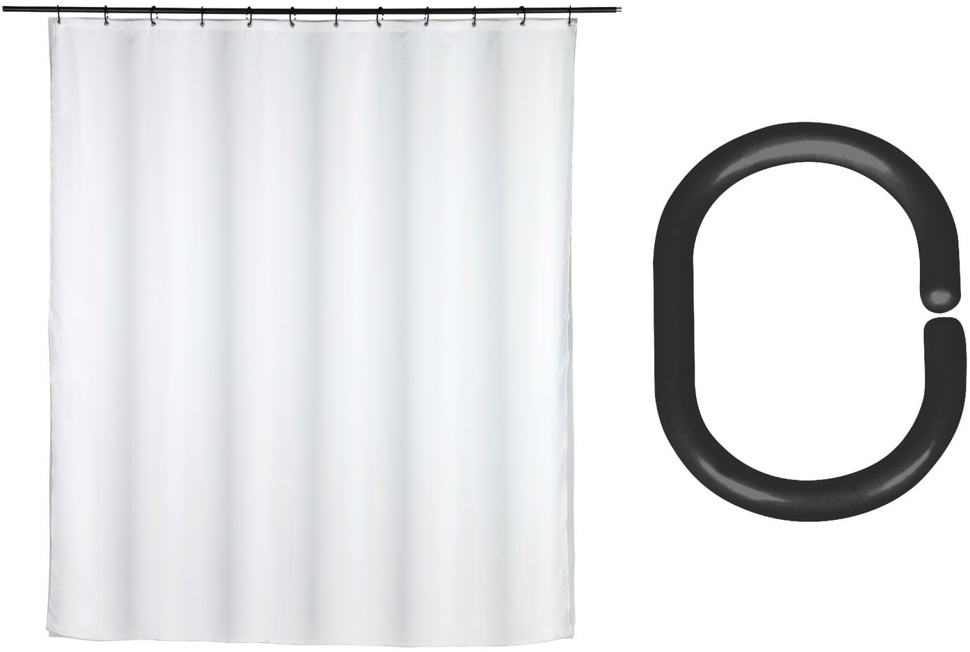 SCHÖNER WOHNEN-Kollektion Duschvorhang »Saoba« Breite 180 cm (Set, 17-tlg), 2 in 1, äußerer Vorhang aus recyceltem Polyester, 16 Duschvorhangringe
