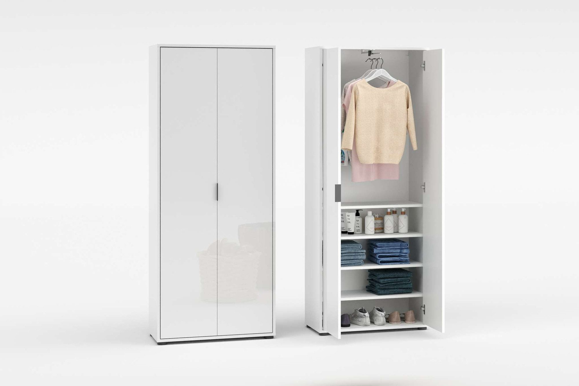 Home affaire Mehrzweckschrank JOLLY, Stauraumschrank, Breite 72,5 cm, Höhe 178 cm (1-St) 2 Türen, 4 Einlegeböden,1 Auszugsstange - Schrank hochglanz lackiert