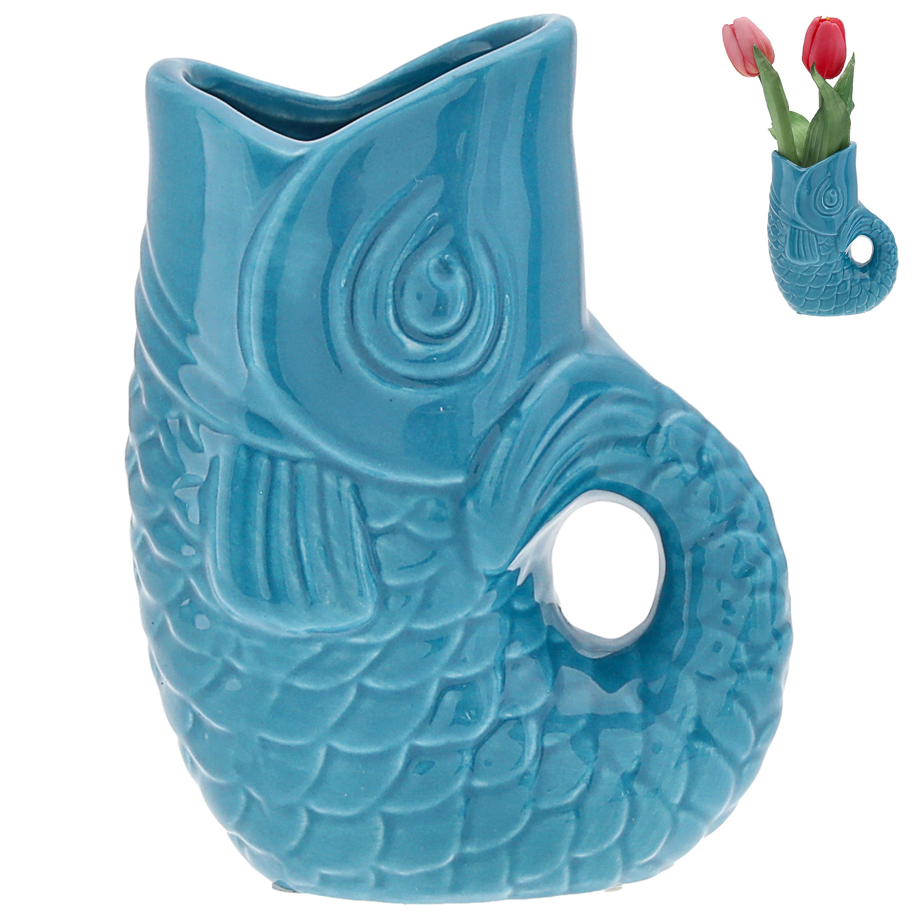 CEPEWA Dekovase Vase Fisch 'Blubb' 13,5x21x9cm Dolomit türkis Blumenvase De günstig online kaufen