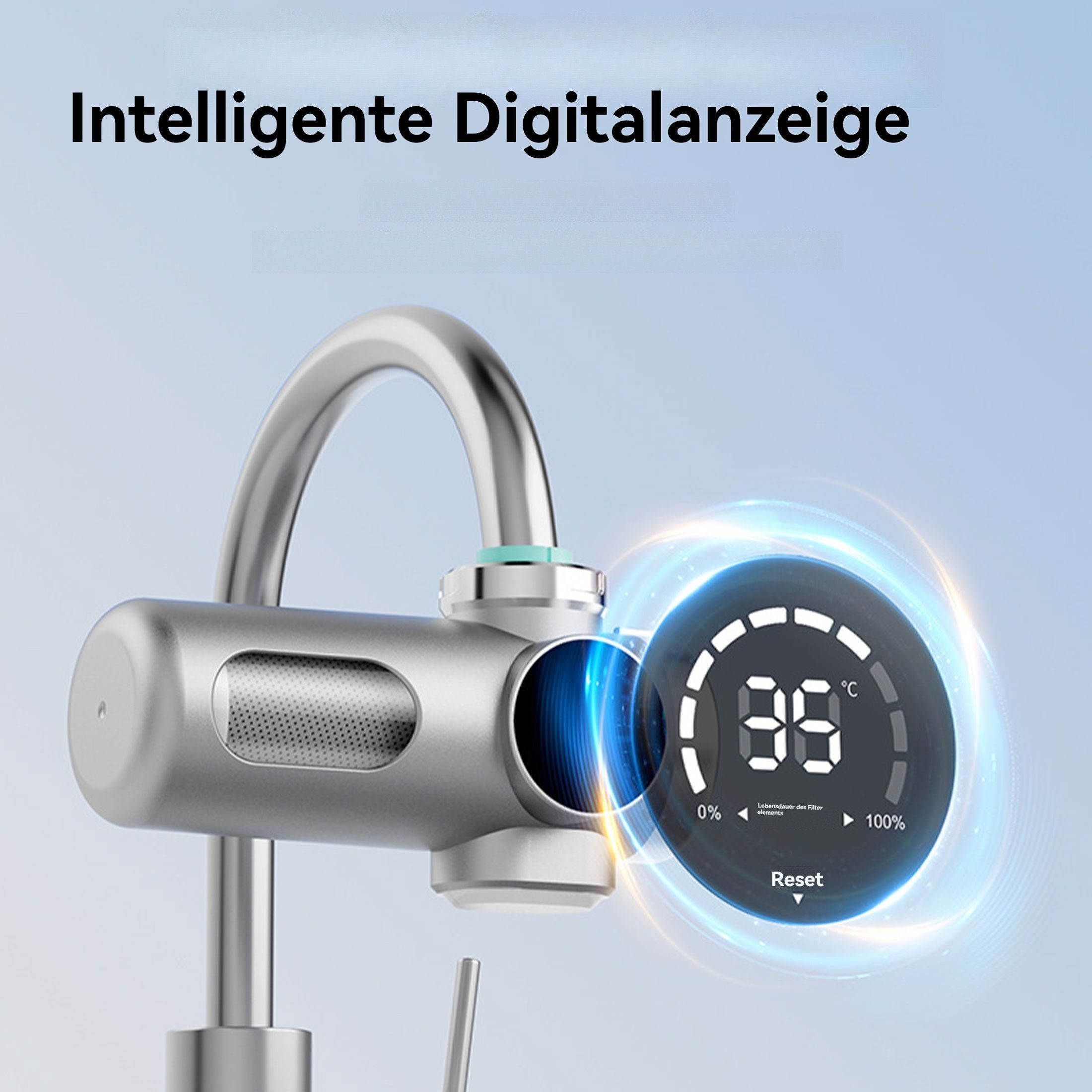 LIANNA Wasserhahn-Wasserfilter Wasserhahnfilter 12-lagig mit UV & Anzeige, Trinkwasserfilter Küche (Set, 1 St., 12-lagiger Filter, UV-Licht, Digitalanzeige, chlorreduziert), 12-lagiger Filter, UV-Licht, Digitalanzeige, reduziert Chlor im Wasser