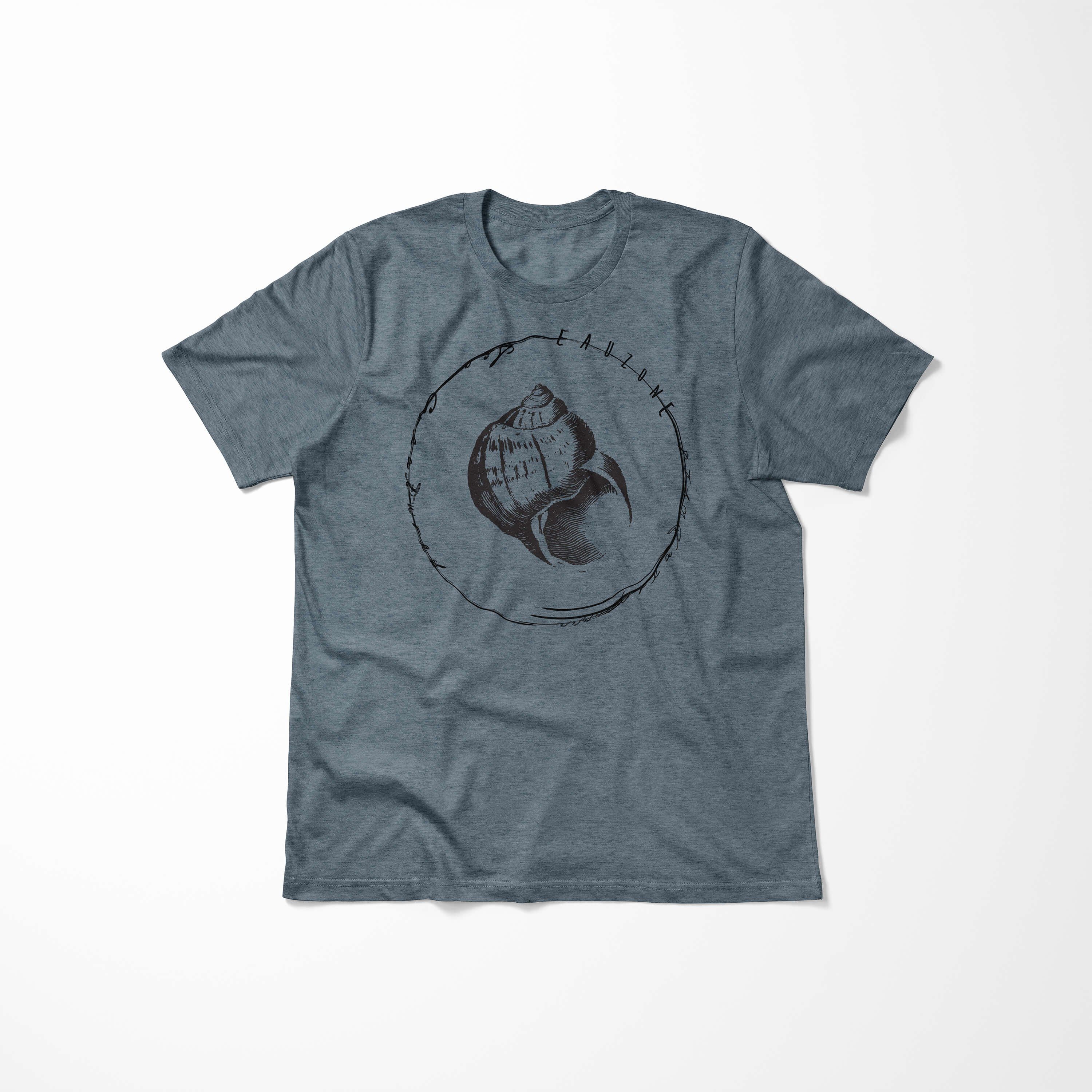 - und Schnitt Sinus 022 Art T-Shirt Creatures, sportlicher T-Shirt Sea Indigo feine Tiefsee / Struktur Serie: Sea Fische