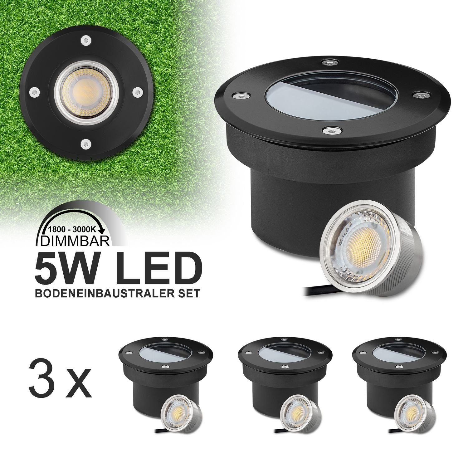LEDANDO LED Einbaustrahler Dimmbare mi Farbtemperatur - LED Set - 3er Flacher Bodeneinbaustrahler
