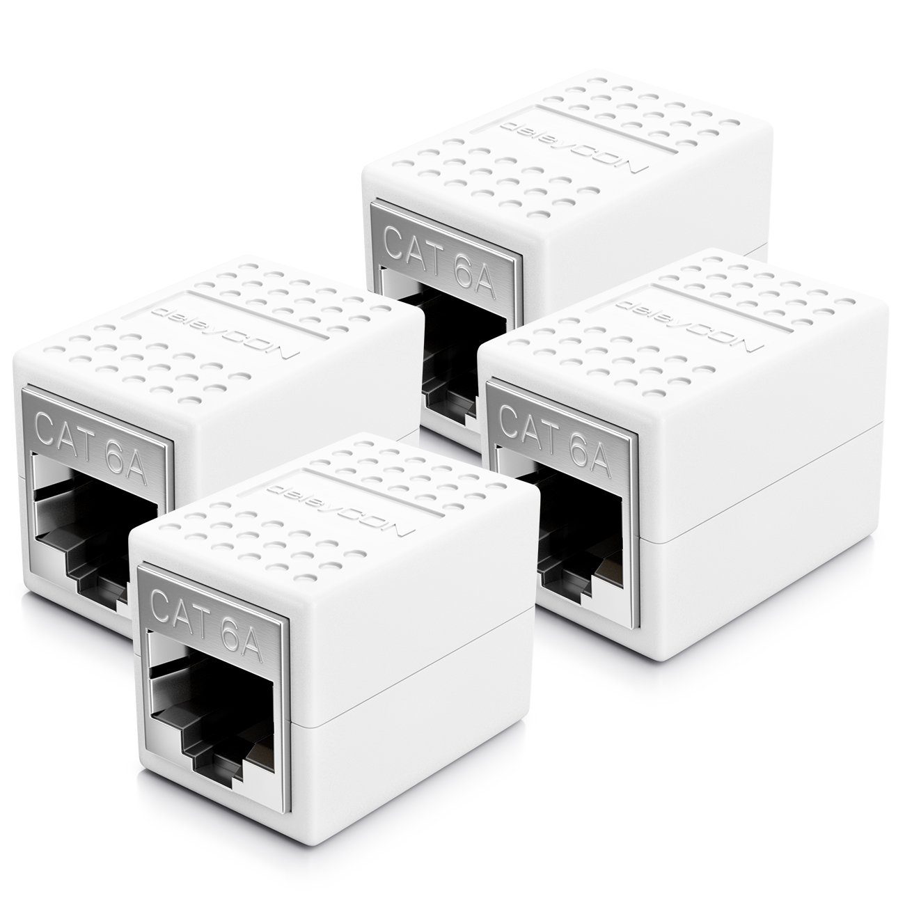 deleyCON deleyCON 4x CAT6a Patchkabel Koppler Modular Geschirmt 2x RJ45 Buchse Netzwerk-Adapter