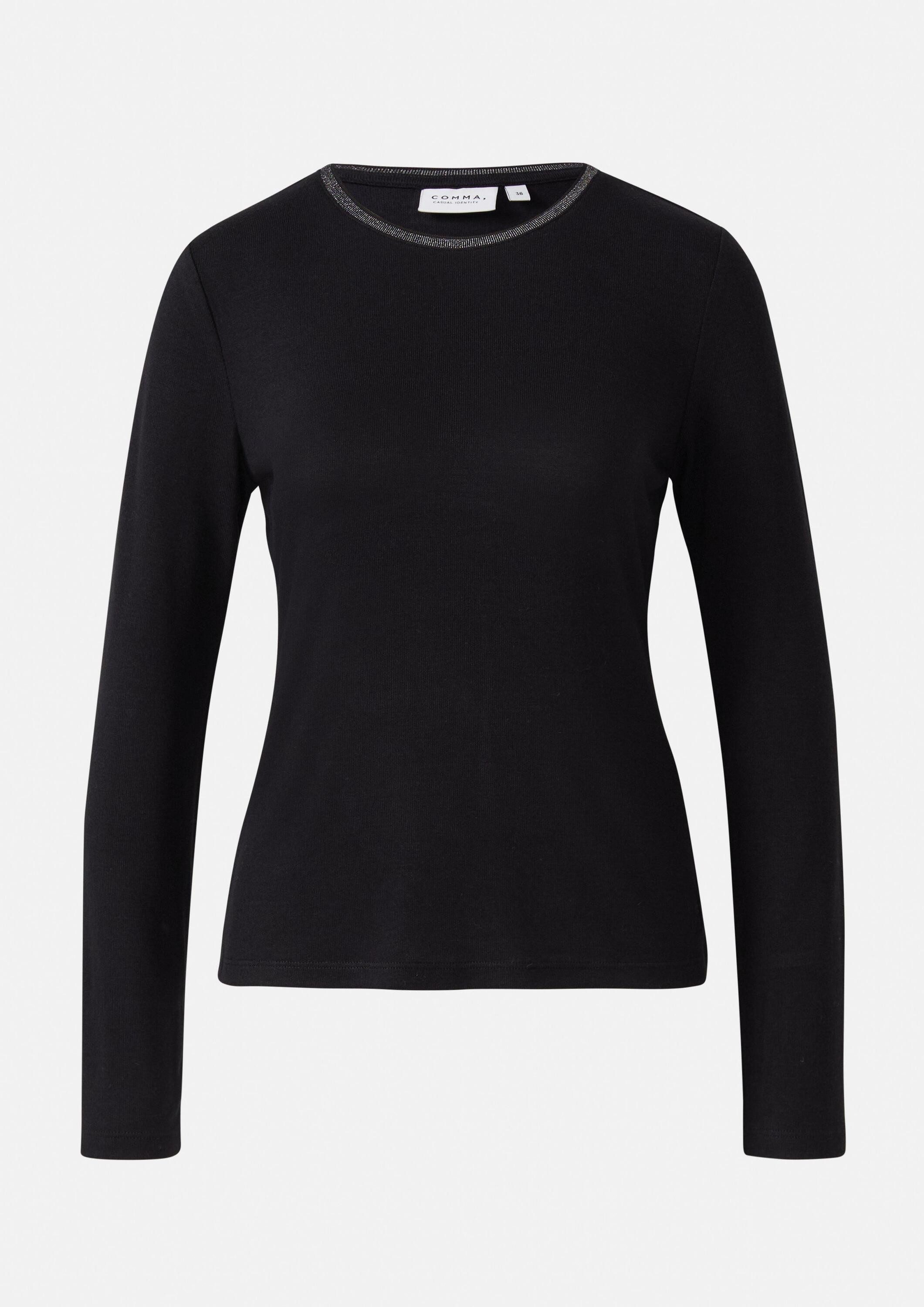 comma Langarmshirt T-Shirt Longsleeve im Slim Fit mit Glitzer-Detail