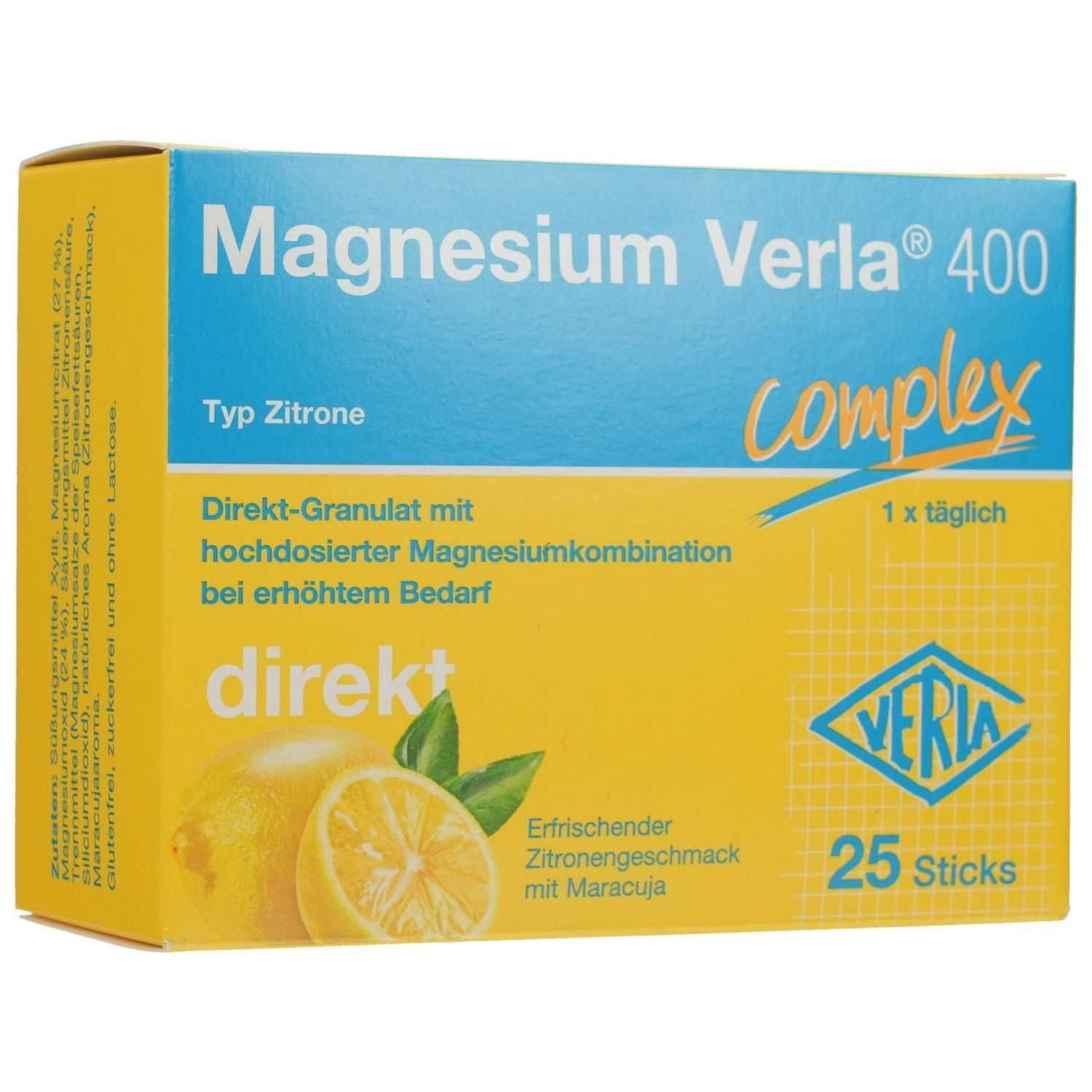Magnesium Verla 400 Zitrone Direkt-Granulat – 25 Stück Granulat in Sticks