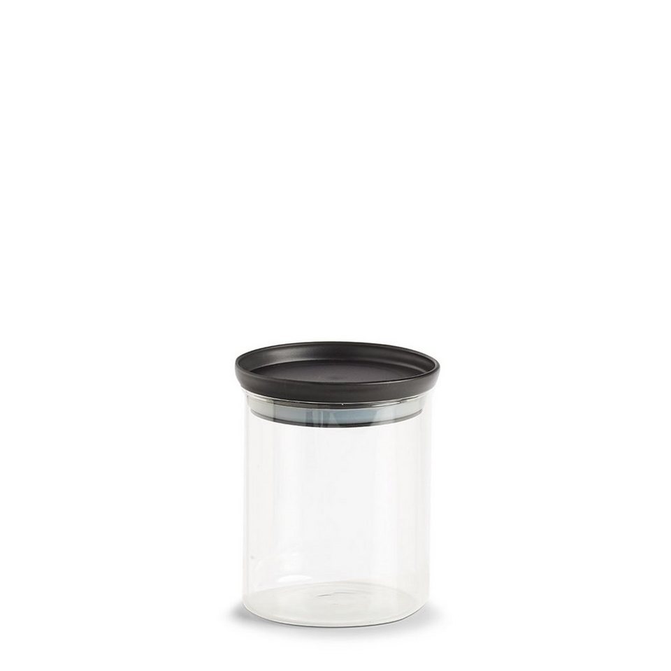 Zeller Present Vorratsglas Vorratsglas m. Kunststoffdeckel, Borosilikat Glas/  Kunststoff, 650 ml, schwarz, Ø10,3 x 13 cm, Kunststoffdeckel mit  integriertem Silikonring
