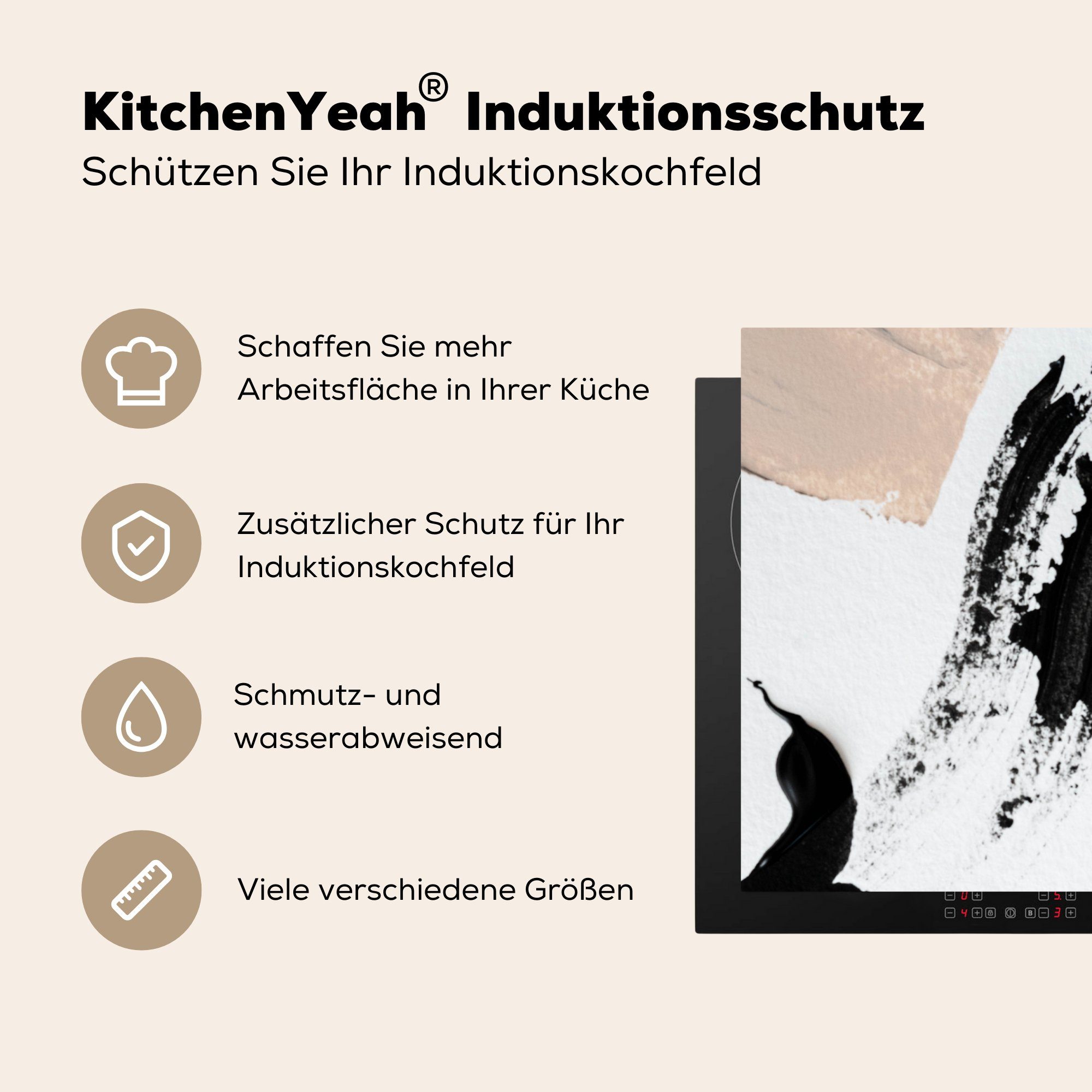 MuchoWow Herdblende-/Abdeckplatte Schwarz - Induktionskochfeld Design, Abstrakt für küche, die cm, 81x52 - (1 Schutz Ceranfeldabdeckung tlg), Vinyl