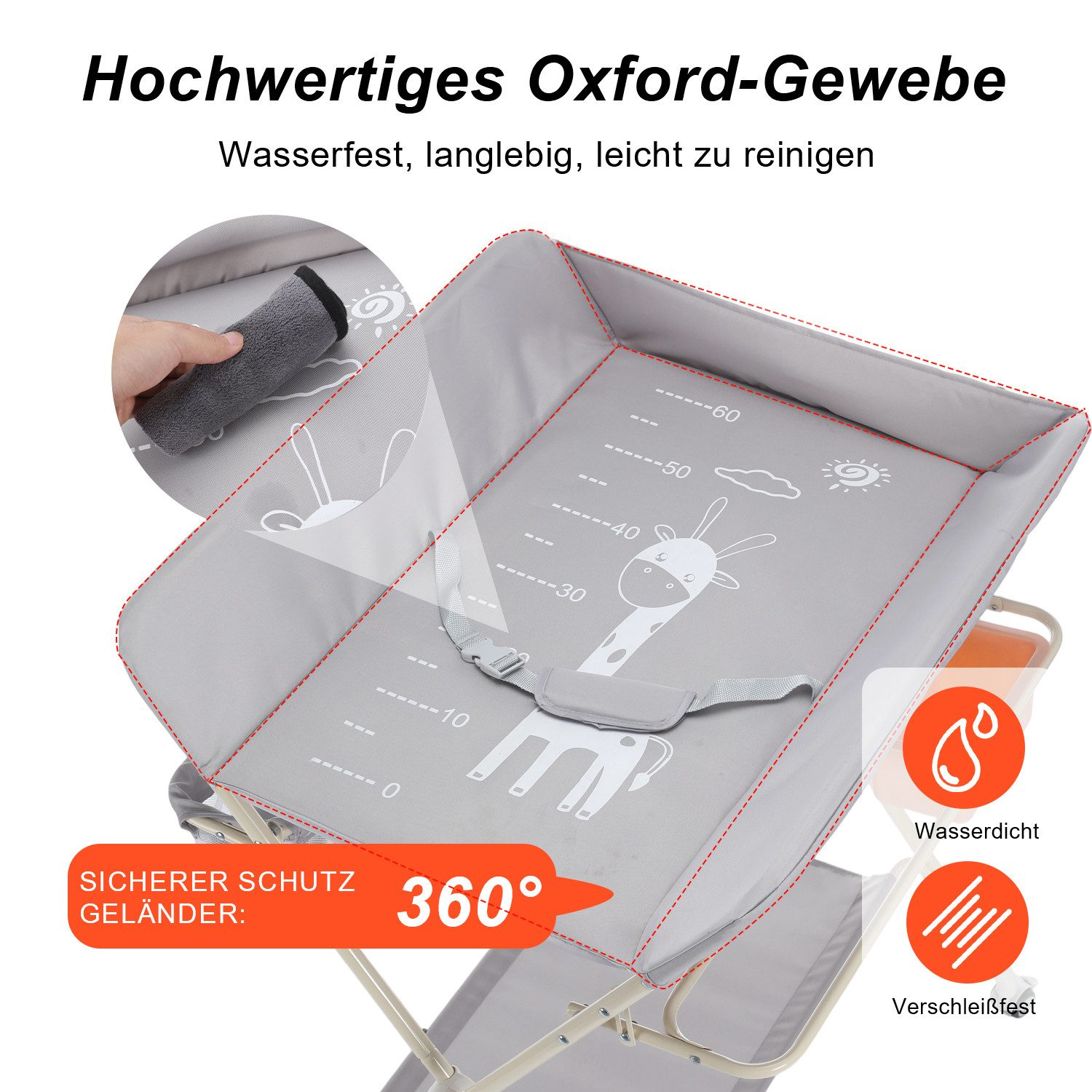 oyajia changing table changing mat Mulde chest of drawers changing compartment Baby child (mobile, with wrap attachment, made of metal Oxford fabric), height adjustable, waterproof, storage compartment, With brake