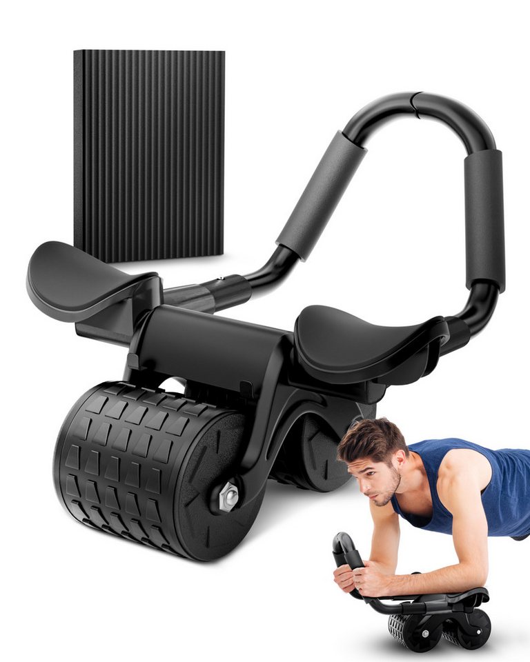 NEOLYMP Bauchmuskelmaschine Bauchtrainer - gezieltes Training der Bauchmuskeln- Bauchmuskeltrainer (Set, Bauchroller, Unterlage für die Knie, 3 Räder - individuell anpassbar), Rutschfest und Stabil, gepolsterte Griffe, Hält bis zu 150kg stand