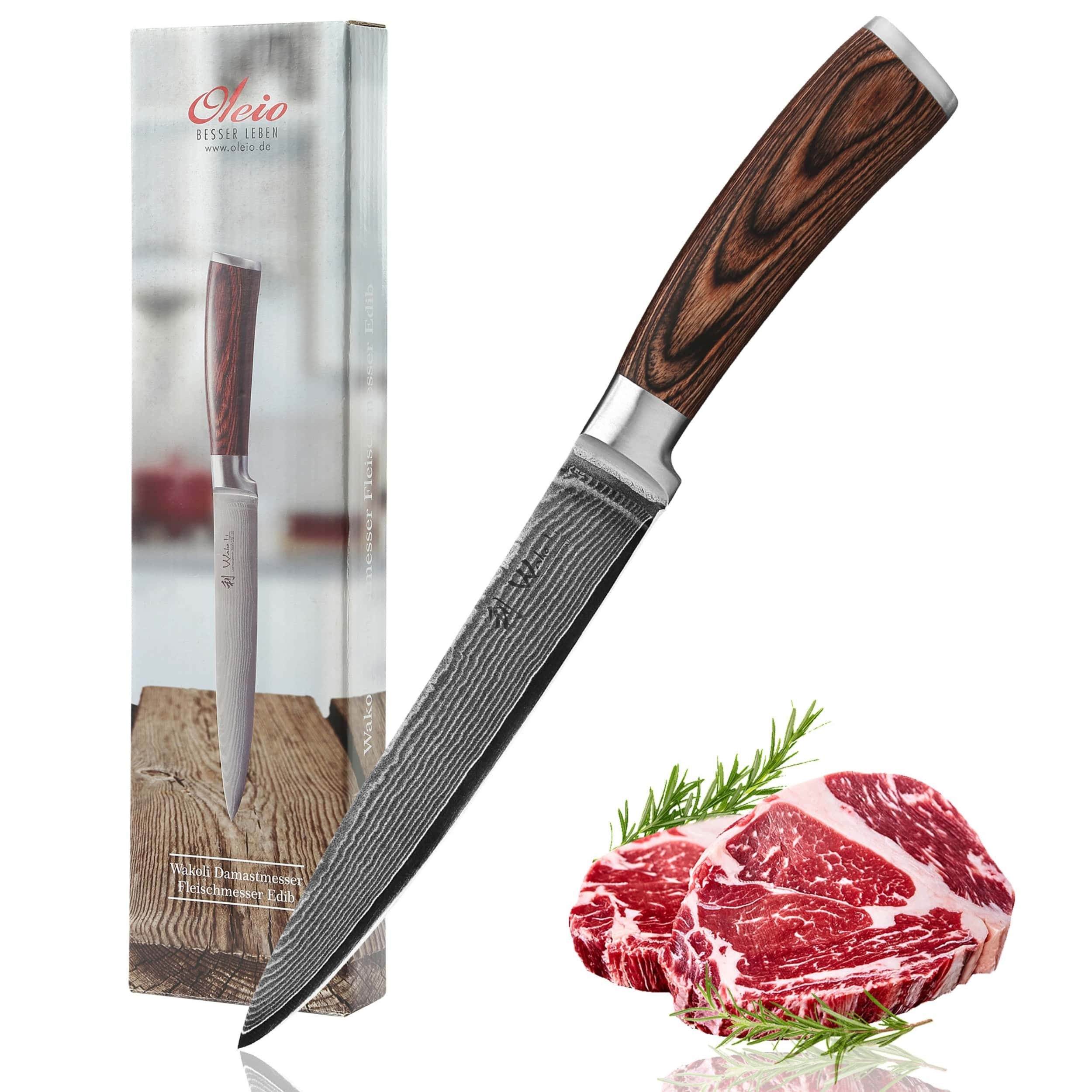 Wakoli Fleischmesser EDIB Damast Tranchiermesser I Kochmesser Küchenmesser I 18cm Klinge, VG10 Kern, 67 Lagen Damaststahl, Pakkaholzgriff, inkl. Geschenkbox