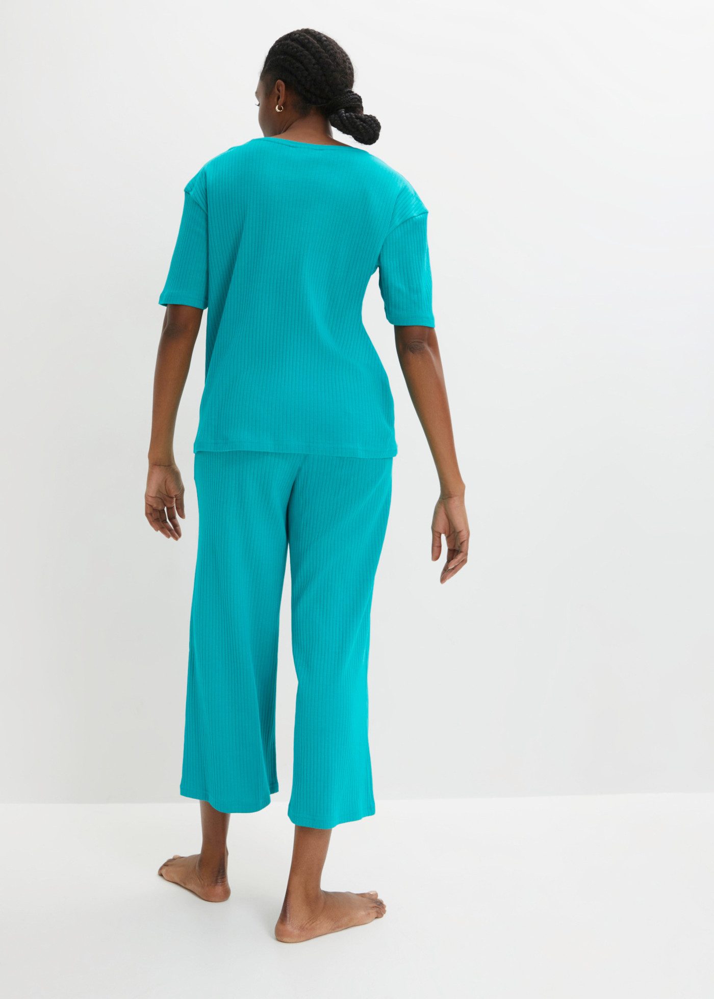 bonprix Hausanzug (Set) aus Baumwolle, Oversize-Passform, gerippte Struktur, weite Hose
