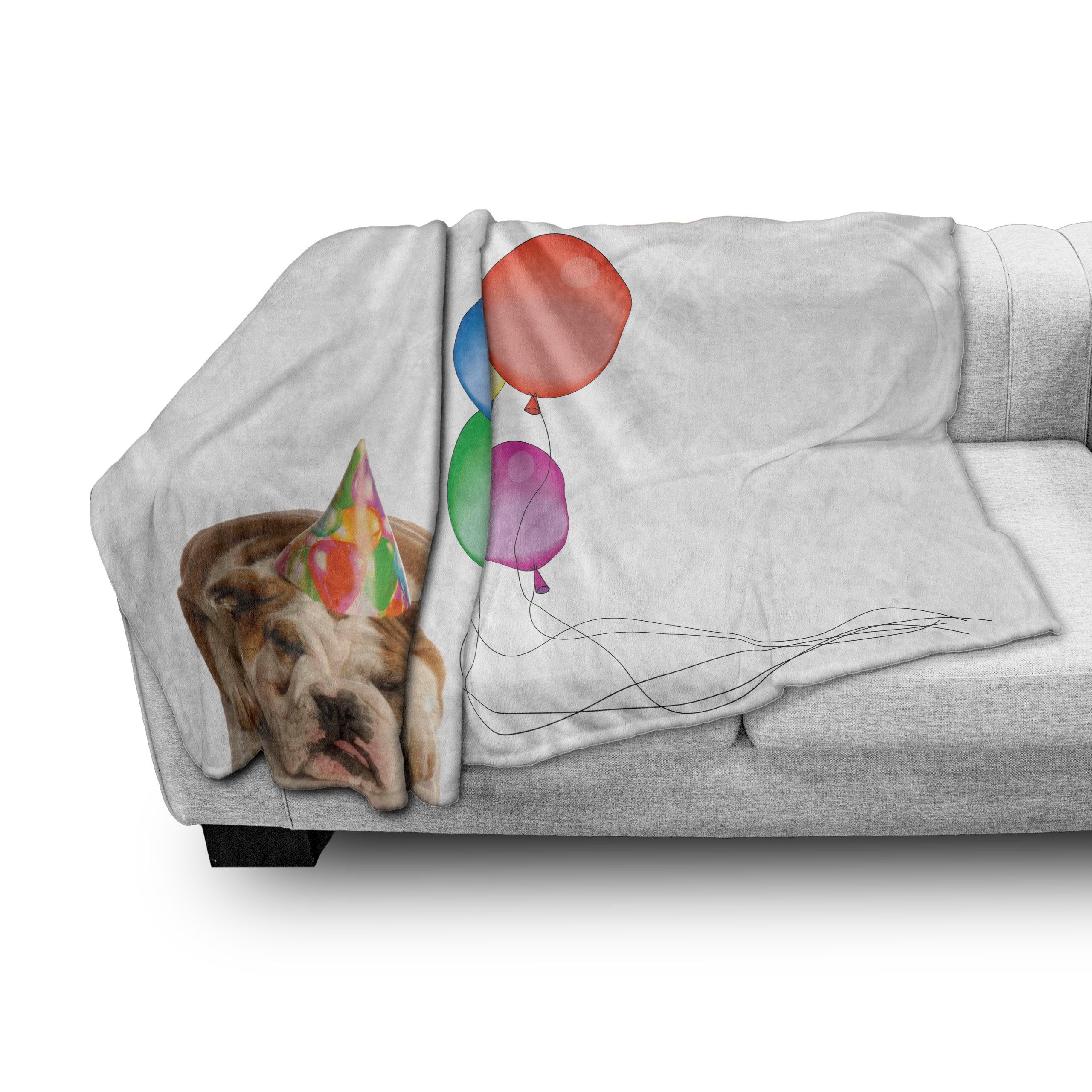 Plüsch Bulldogge einem für und Innen- Hündchen Außenbereich, in Wohndecke Abakuhaus, Geburtstags-Hut Gemütlicher den