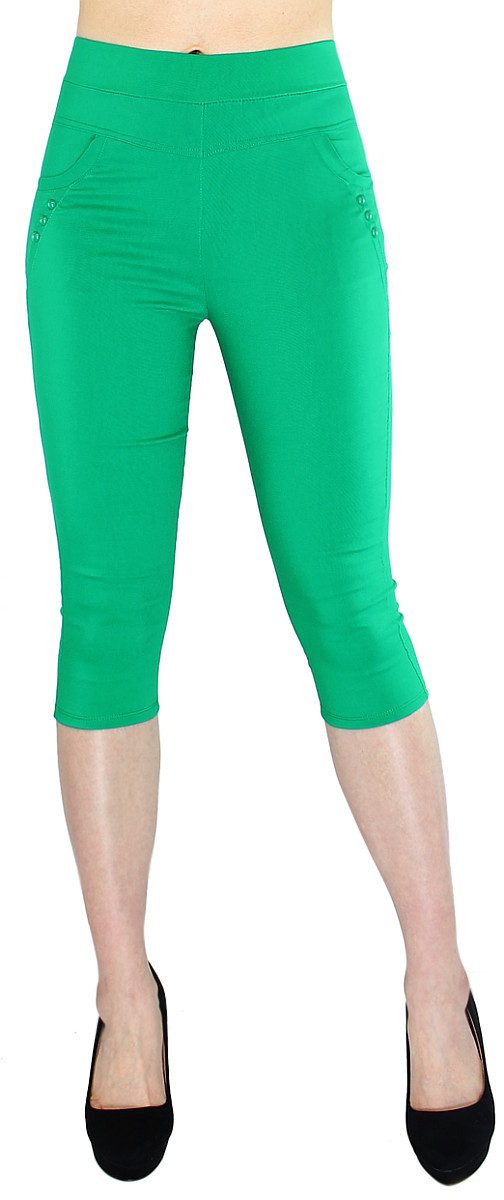dy_mode Caprihose Damen Capri Hose 3/4 Skinny Pants Kurze Sommerhose mit Knöpfchen mit elastischem Bund