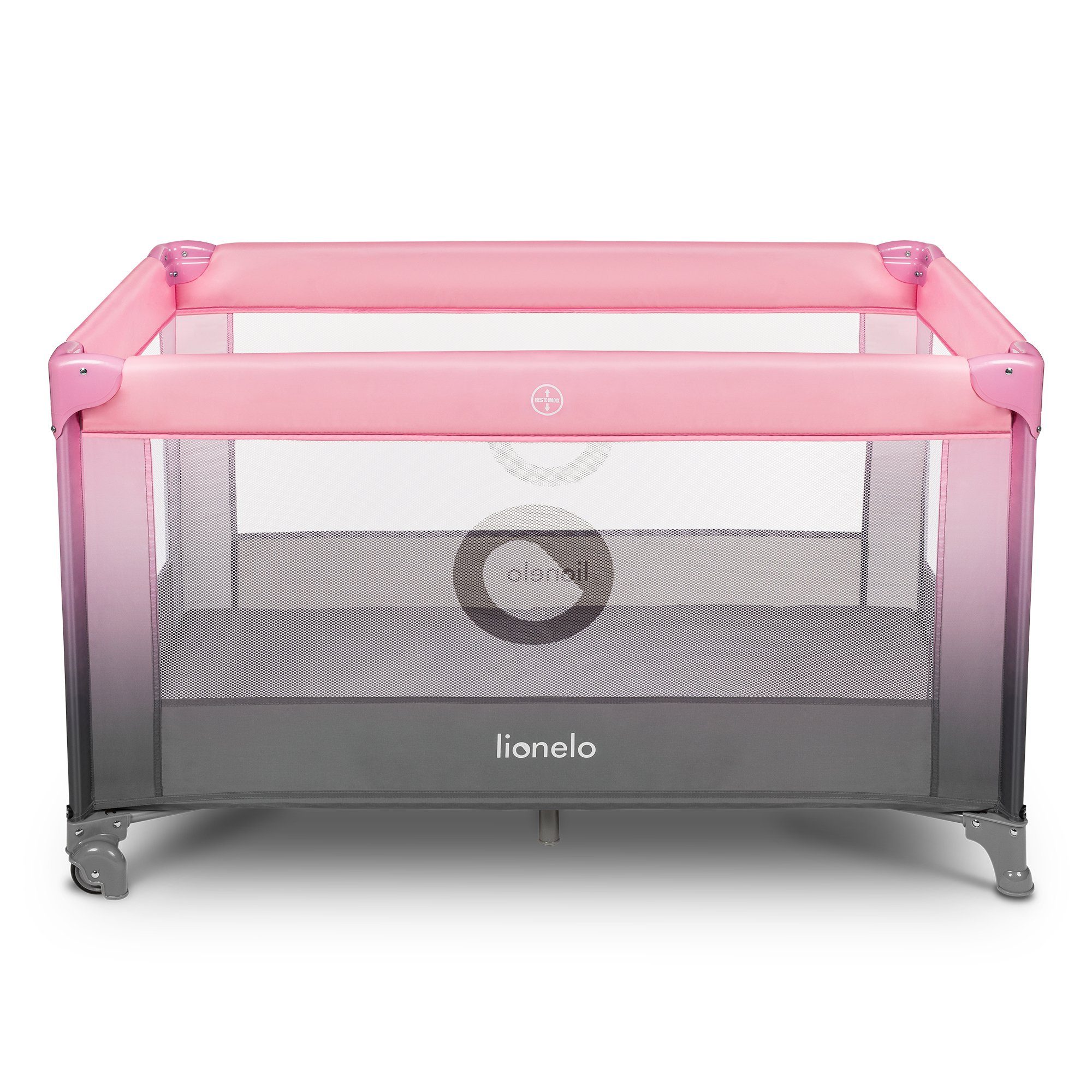 lionelo Klappbaren Tragetasche cm Baby-Reisebett Seiteneingang Stefi, 120x60 Rosa-Ombre