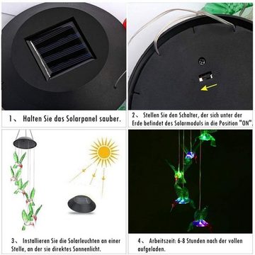 WILGOON LED Solarleuchte Solar Windspiel Gartendeko LED Solar Wind Chime Light Spiral, LED fest integriert, Solarlampe mit 6 Kugeln, Spinner Color Changing Garden Lamp