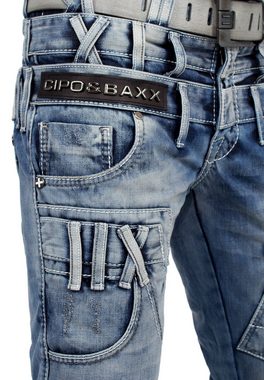 Cipo & Baxx Regular-fit-Jeans Herren Hose BA-CD466 W31/L34 (1-tlg) mit Doppel Bund Optik und Verzierungen