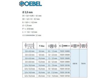 GOEBEL GmbH Blindniete 7020130600, (1000x Aluminium / Edelstahl V2A / A2 - 3,0 x 6,0 mm, 1000 St., Blindniete - Flachkopf Niete - Popniete), STANDARD