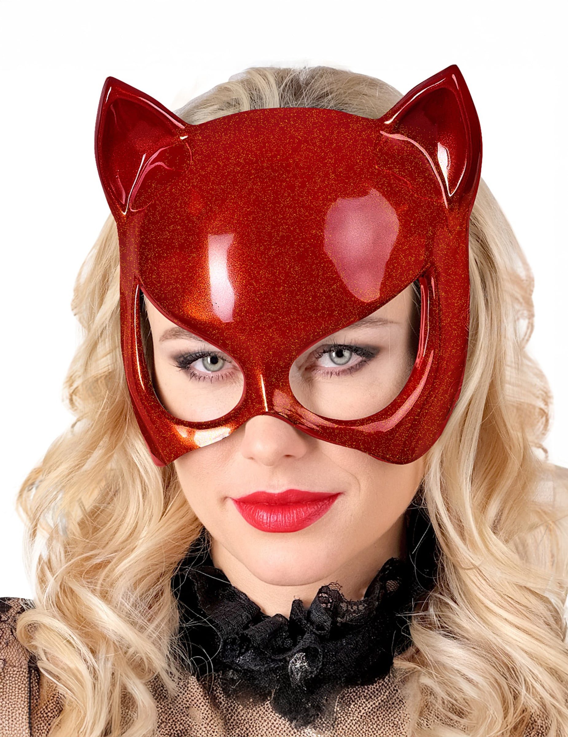 Widmann S.r.l. Kostüm Katzenmaske für Erwachsene rot