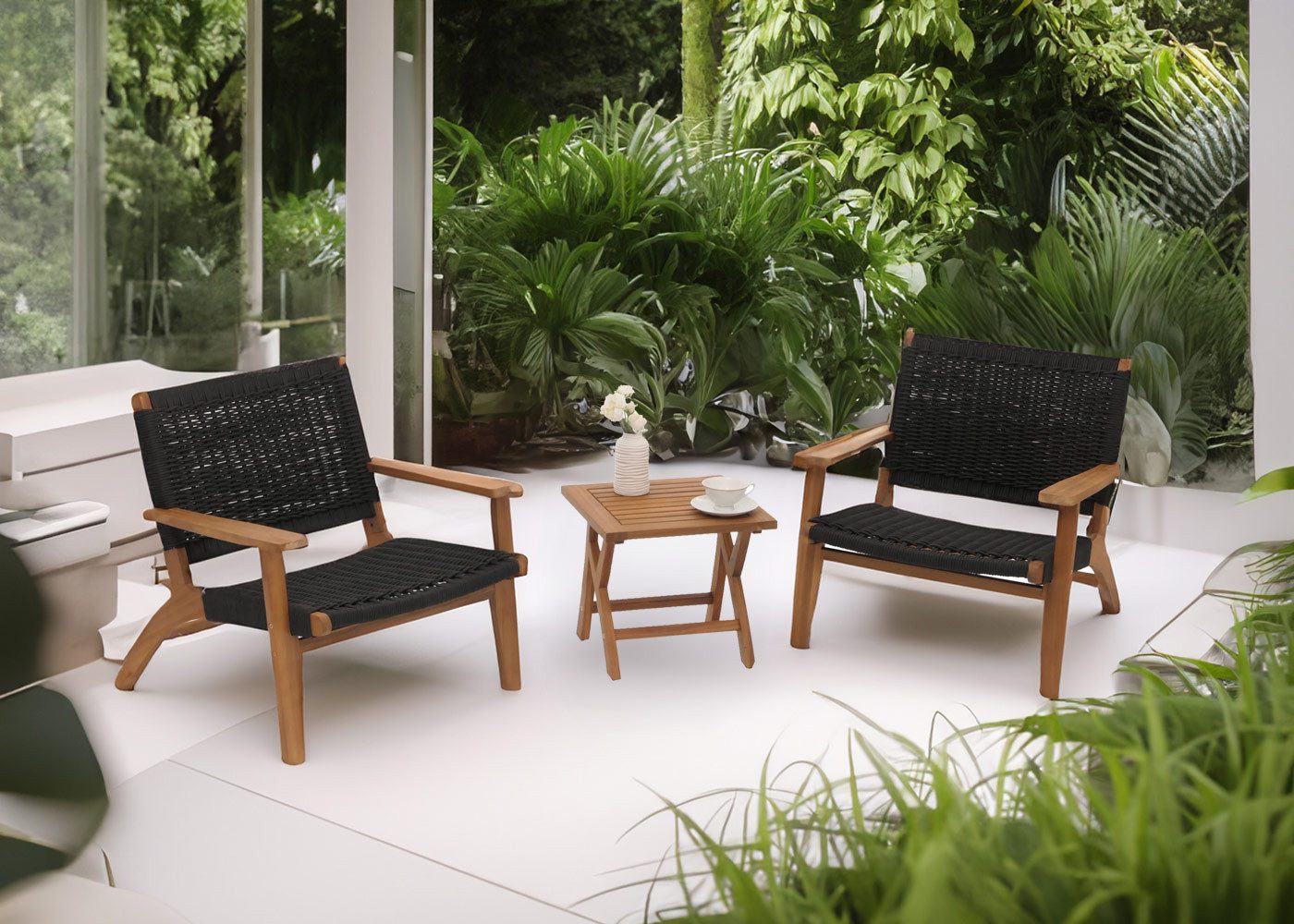 MCW Sitzgruppe MCW-N49, (Set, 3-tlg), Mit dekorativem Seil-Geflecht