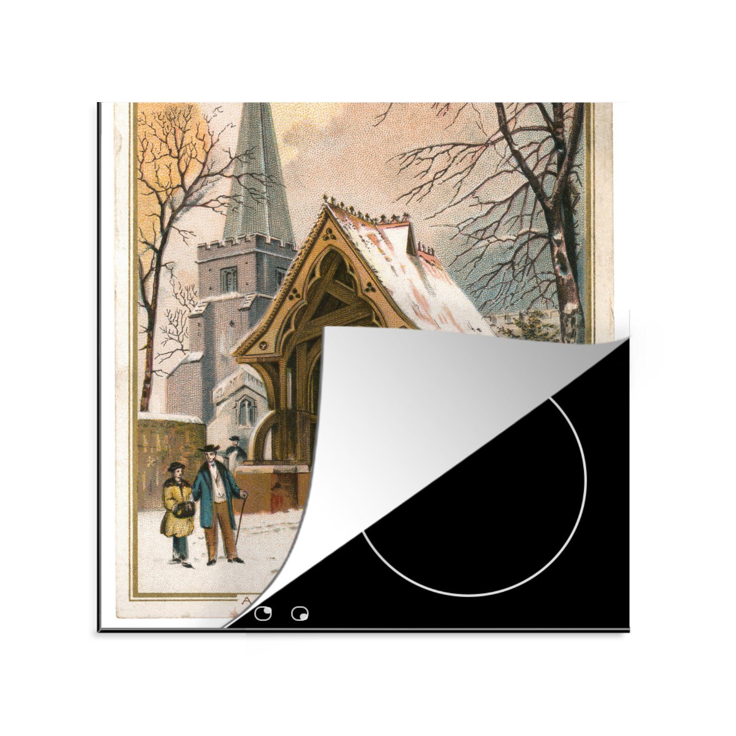 MuchoWow Herdblende-/Abdeckplatte Weihnachten - Winter - Retro, Vinyl, (1 tlg), 78x78 cm, Ceranfeldabdeckung, Arbeitsplatte für küche