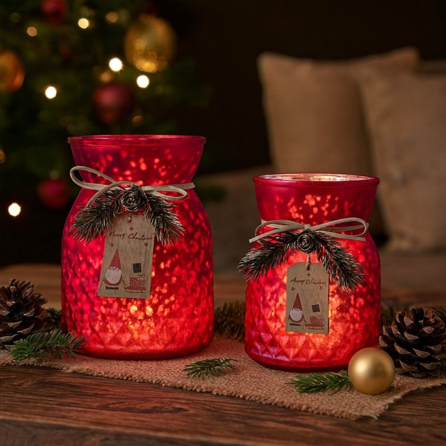 Online-Fuchs Настольные лампы Set - Подсвечник, Торшеры aus Glas - Weihnachtsdekoration (für Teelichter und kleine Stumpenkerzen, 13,5 und 16 cm groß), edle, leicht schimmernde Glasstruktur