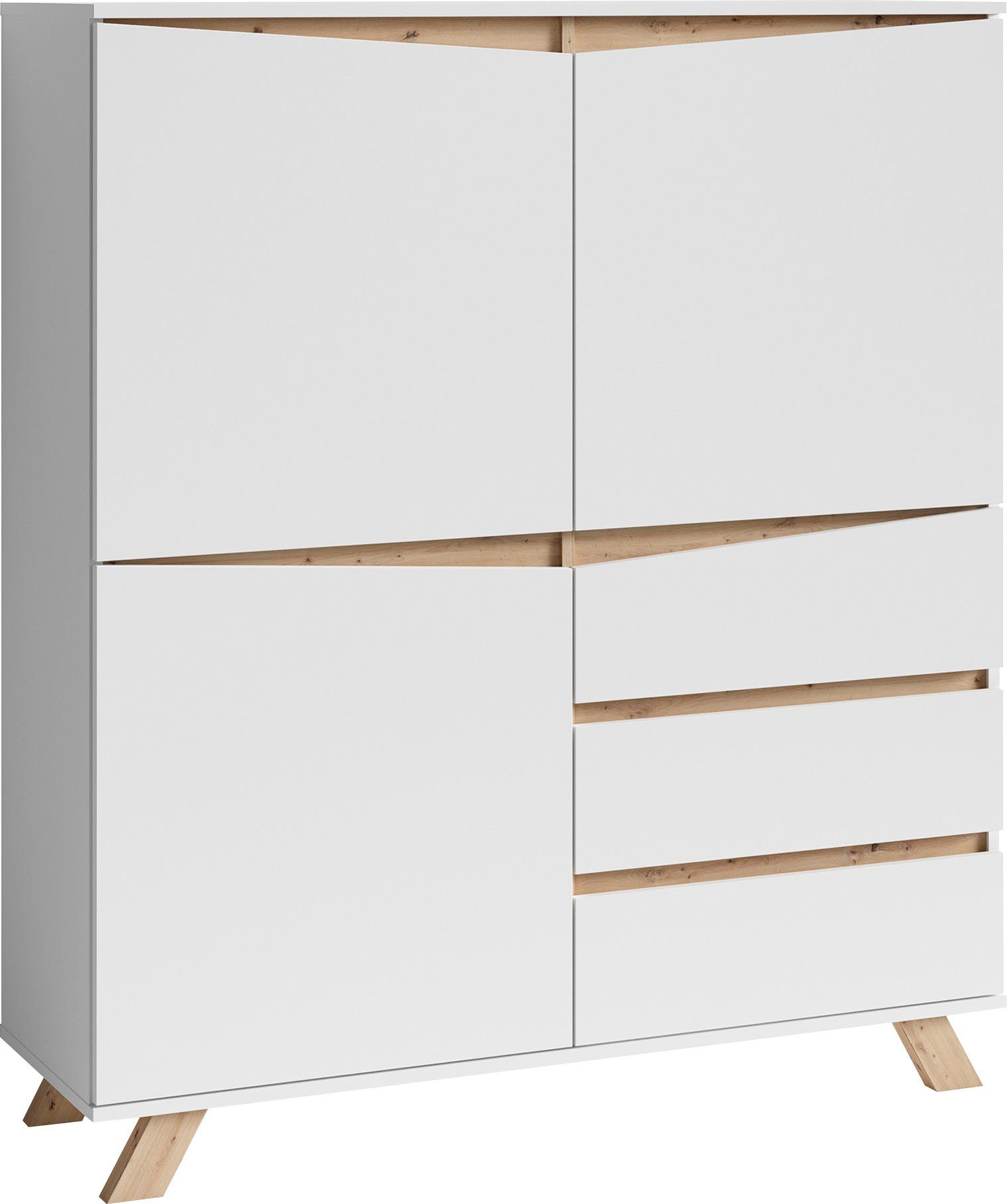 byLIVING Highboard Valentin, 3 Schubkästen und 3 Türen, Breite 120cm in modernem Scandi - Design