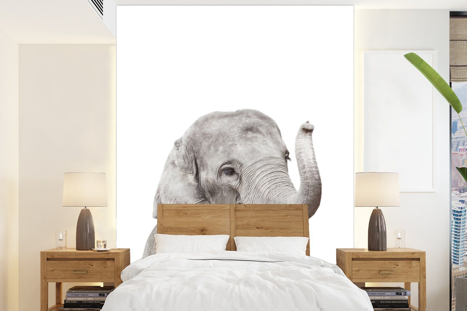 Elefant Wohnzimmer, Tiere Grau Wandtapete MuchoWow Fototapete St), Vinyl für - Montagefertig Tapete Natur, Matt, (4 - bedruckt, -