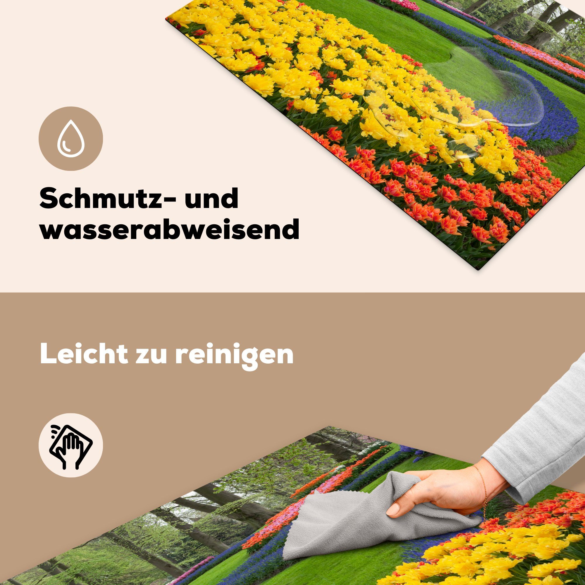 MuchoWow Herdblende-/Abdeckplatte im Induktionskochfeld 81x52 in Holland., (1 Schutz küche, Ceranfeldabdeckung Gras Keukenhof die dem Vinyl, tlg), für Blumen cm, auf