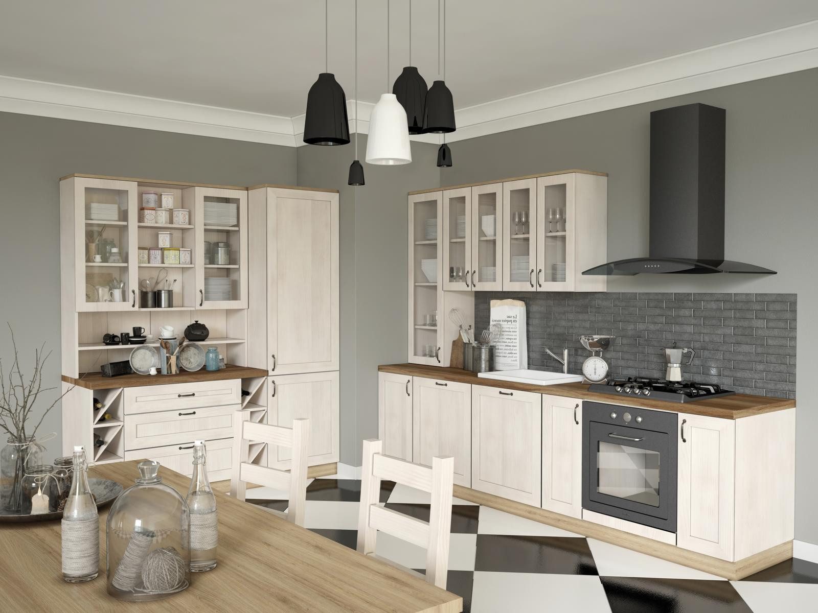 Xlmoebel Küchenzeile Maßgeschneiderte kompakte Hochschrank-Küche mit klassischem Design, Hergestellt in Europa