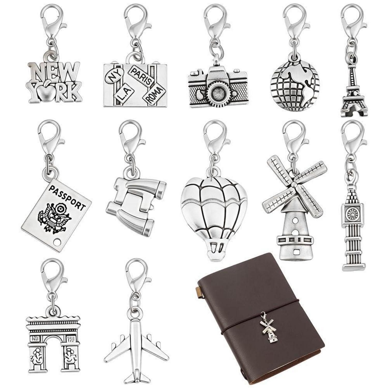 LuxusKollektion Anhänger Set Reise Notizbuch Anhänger Vintage 12er Set Silber
