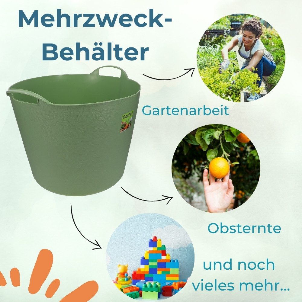 GarPet Allzweckkorb 2er Set Flexibler Eimer 42 L Wäsche Wanne Garten Korb rund Futtertrog
