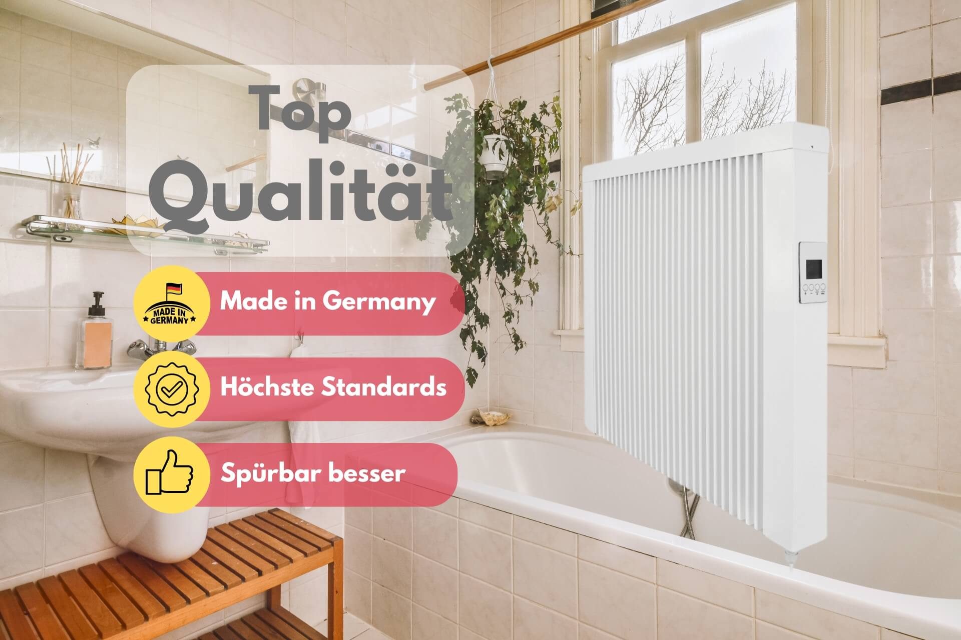 eVARMO Elektro-Heizkörper Badheizung areo bano, elektrische Flächenspeicherheizung, Digitales Thermostat mit LCD-Display und 4 Knöpfen – Bild 4 von 5