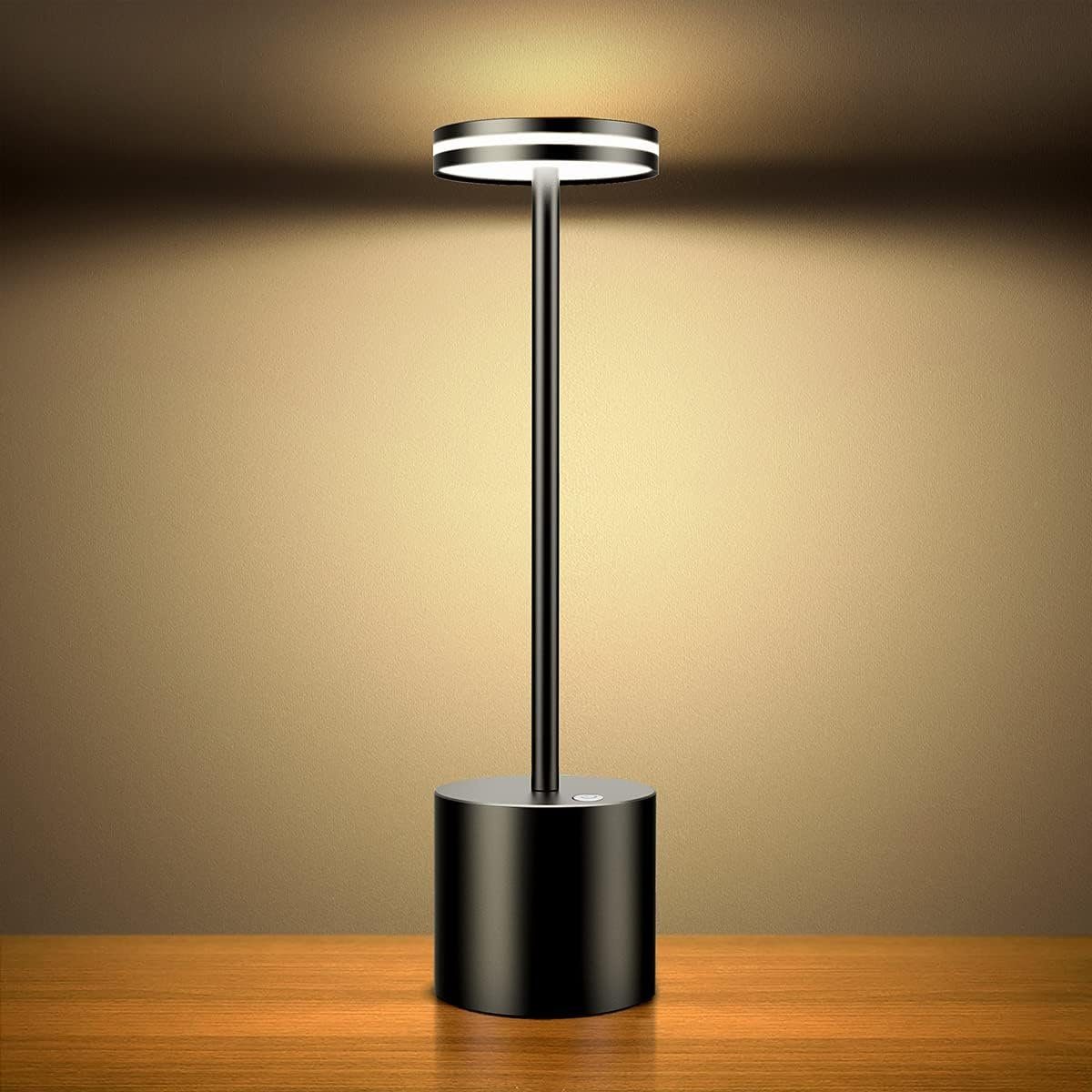 Bedee Tischleuchte LED Tischlampe Kabellos Akku 5000mAh Tischleuchte Dimmbar Schwarz, Warmweiß, 3 Farbtemperatur, für Outdoor Nachttisch Esstisch Schreibtisch