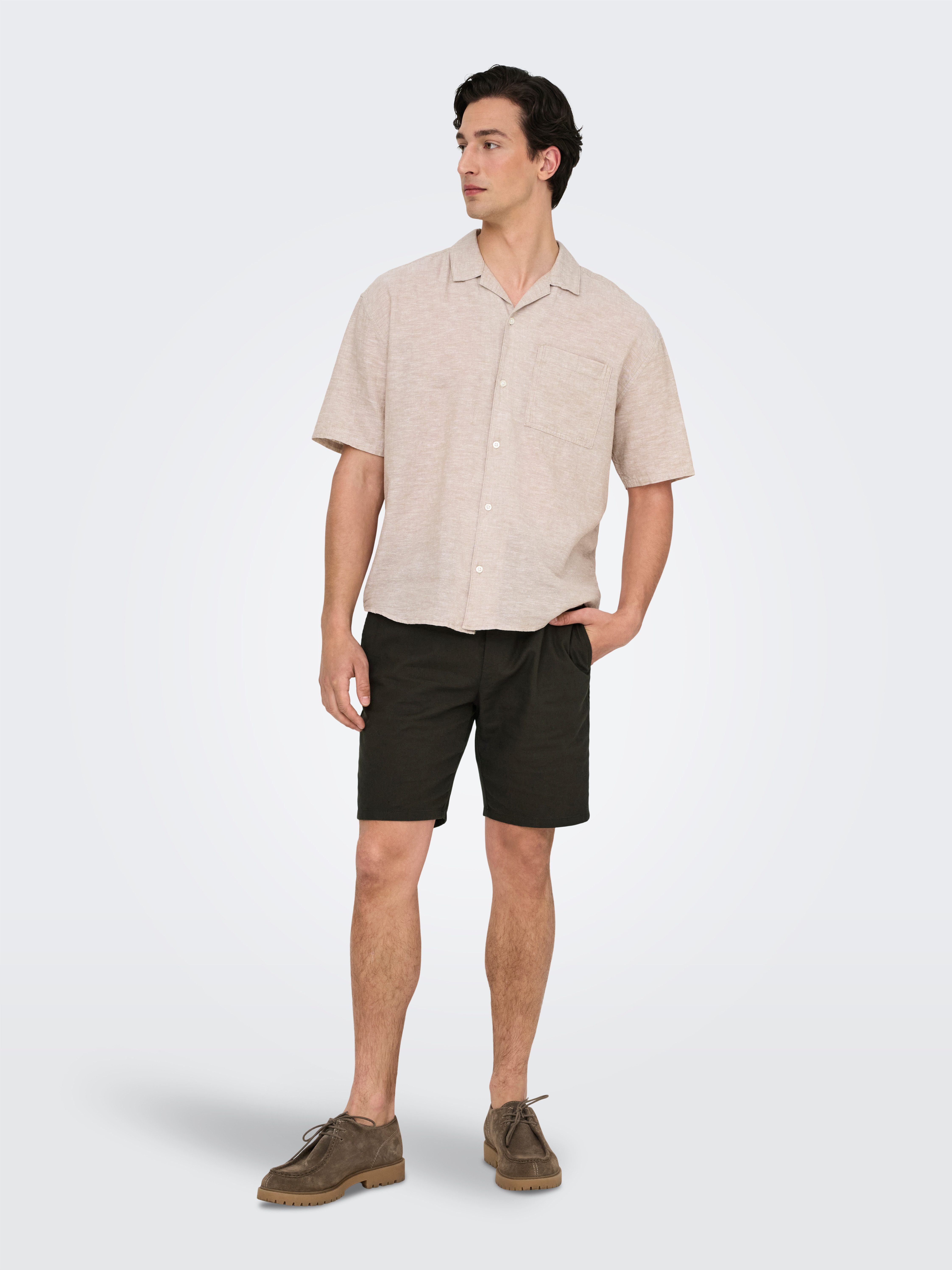 ONLY & SONS Shorts ONSLINUS 0007 COT LIN SHORTS NOOS Baumwolle mit Leinen, normal geschnitten – Bild 3 von 5