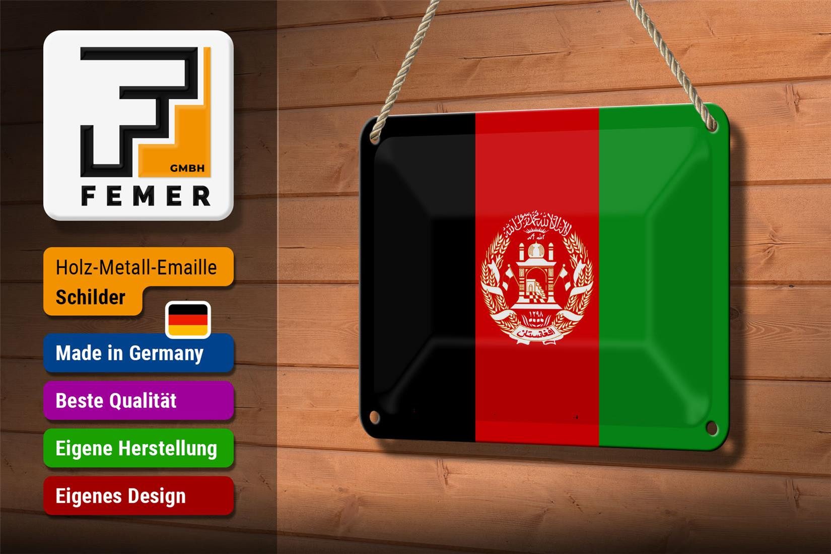 Femer GmbH Metallschild Flagge Afghanistans 18x12cm Flag of Afghanistan, (1 St), gewölbte Oberfläche, abgerundete Ecken, umgeschlagene Kanten