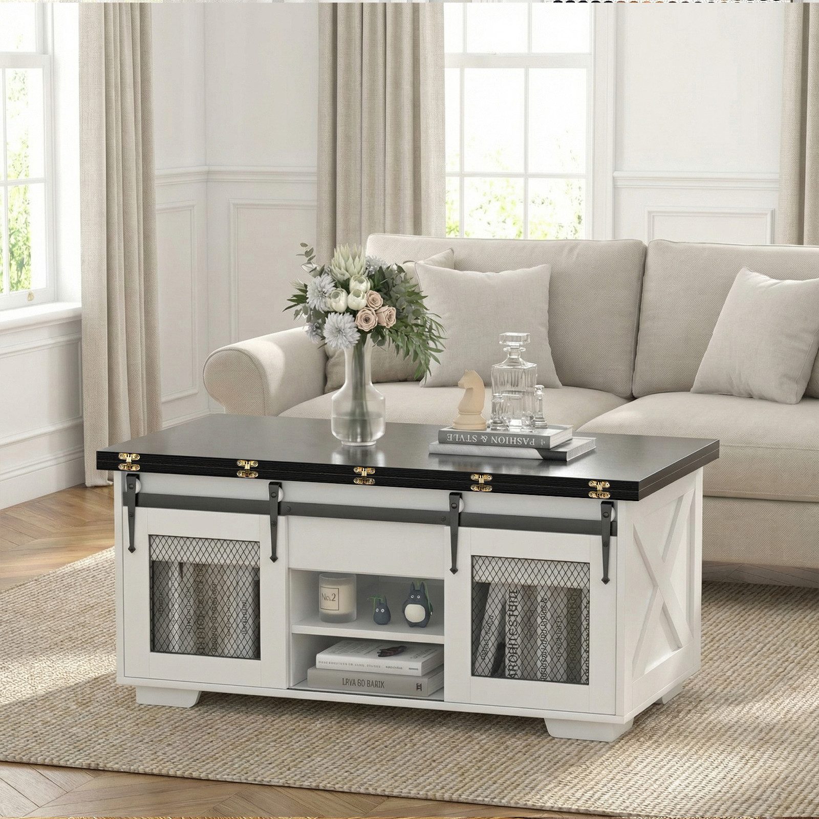 VOWNER Couchtisch mit klappbarer Tischplatte, Höhenverstellung & Stauraum (1-St), 3-in-1-Multifunktions-Wohnzimmertisch – Bild 4 von 5