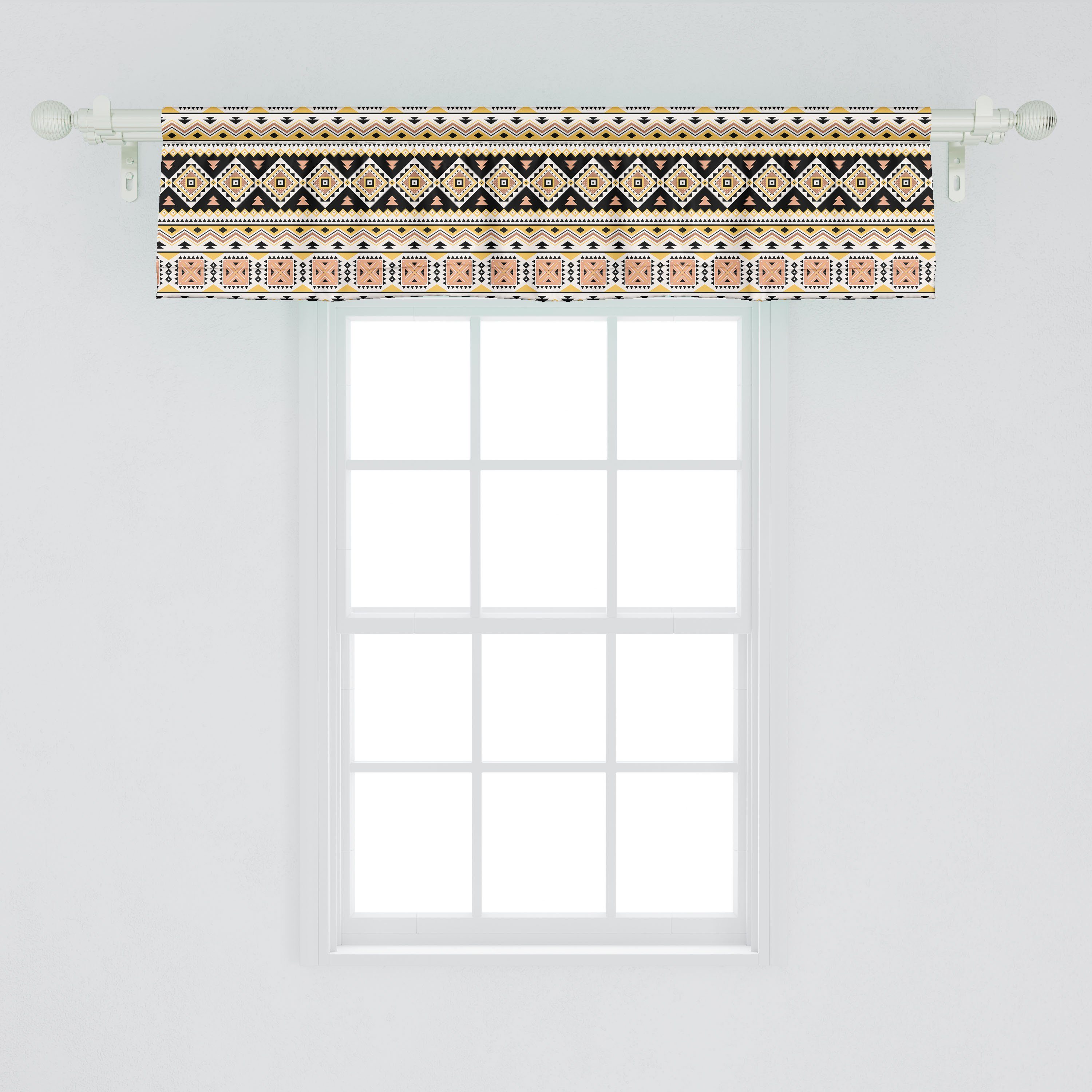 Scheibengardine Vorhang Volant für Küche mit Tribal Aztekisch Microfaser, Dekor Dreiecke Schlafzimmer Abakuhaus, Stangentasche, Kunst Motive